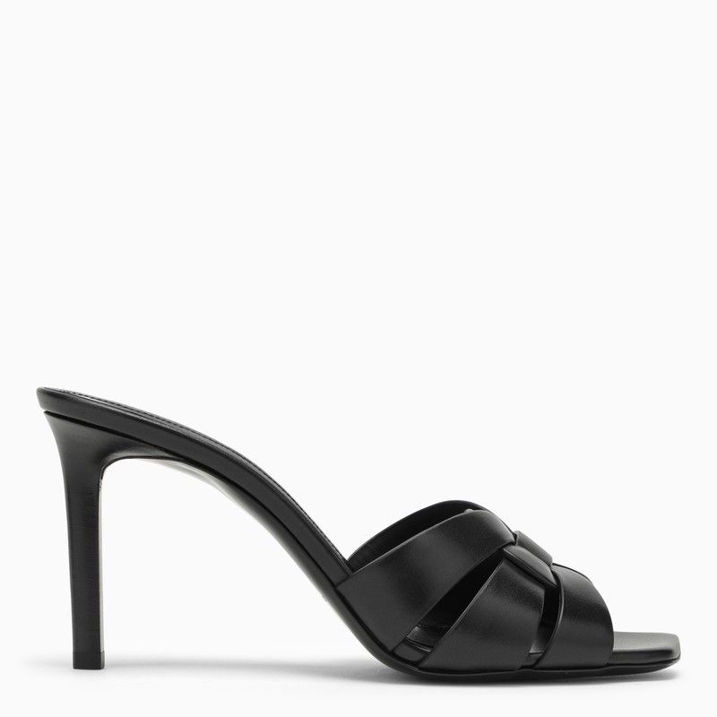 image of Saint Laurent Paris Saint Laurent Tribute Black Leather Heel Shoesed Mule Shoes, Women's (Size 6)