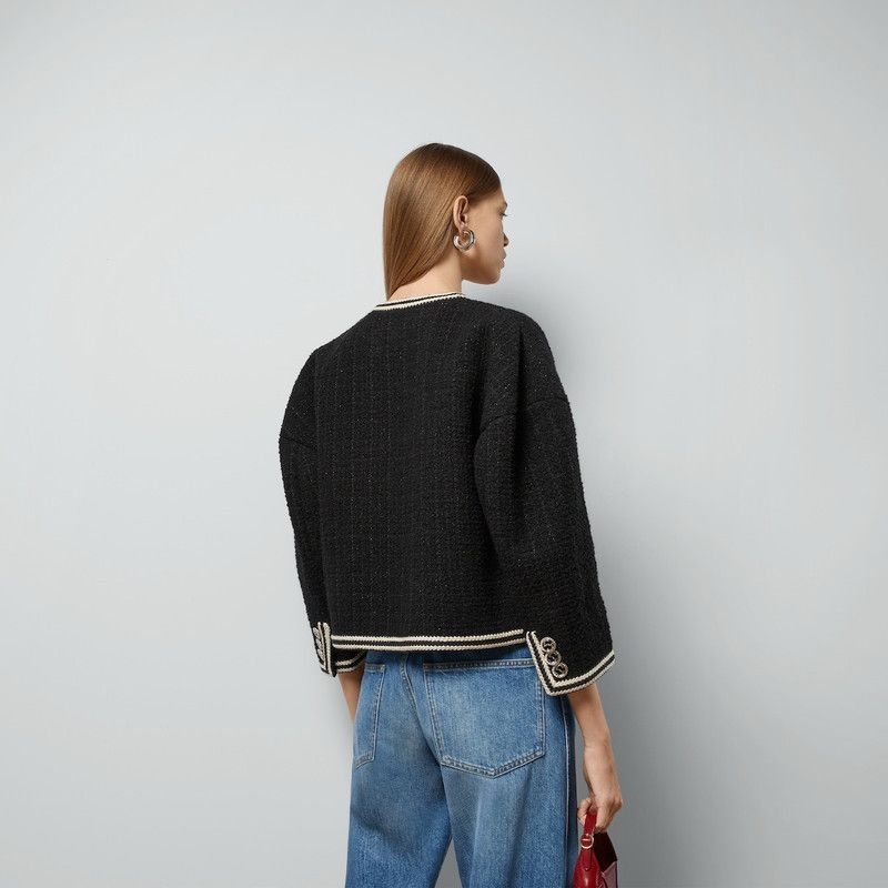 Gucci o1loc1c0226 761818 Bouclé Tweed Wool Jacket in Black Size M / US 6-8 / IT 42-44 - 6 Thumbnail