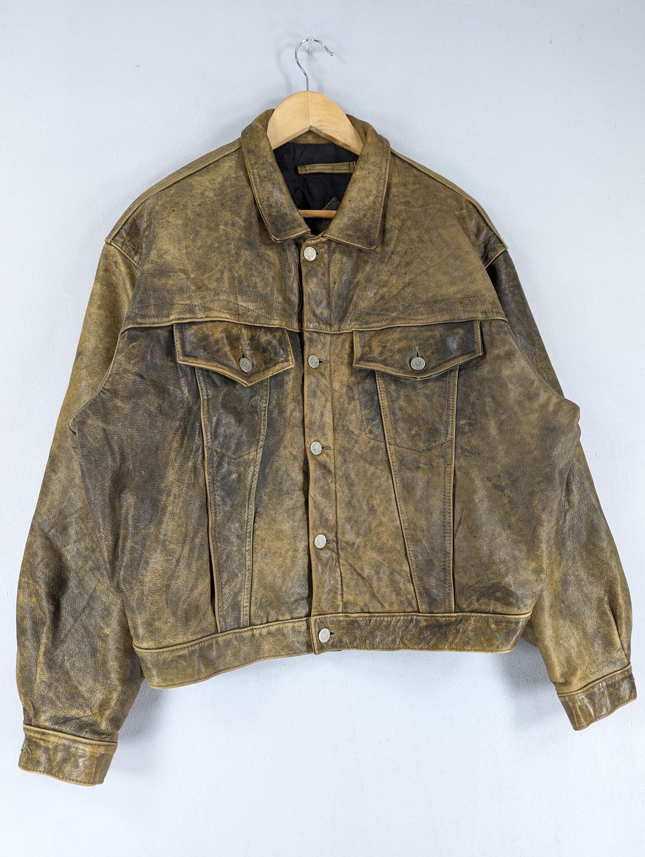 Chevignon Vintage 80s W.R.D Chevignon Patina Distressed Leather Jacket Size US L / EU 52-54 / 3 - 3 Thumbnail