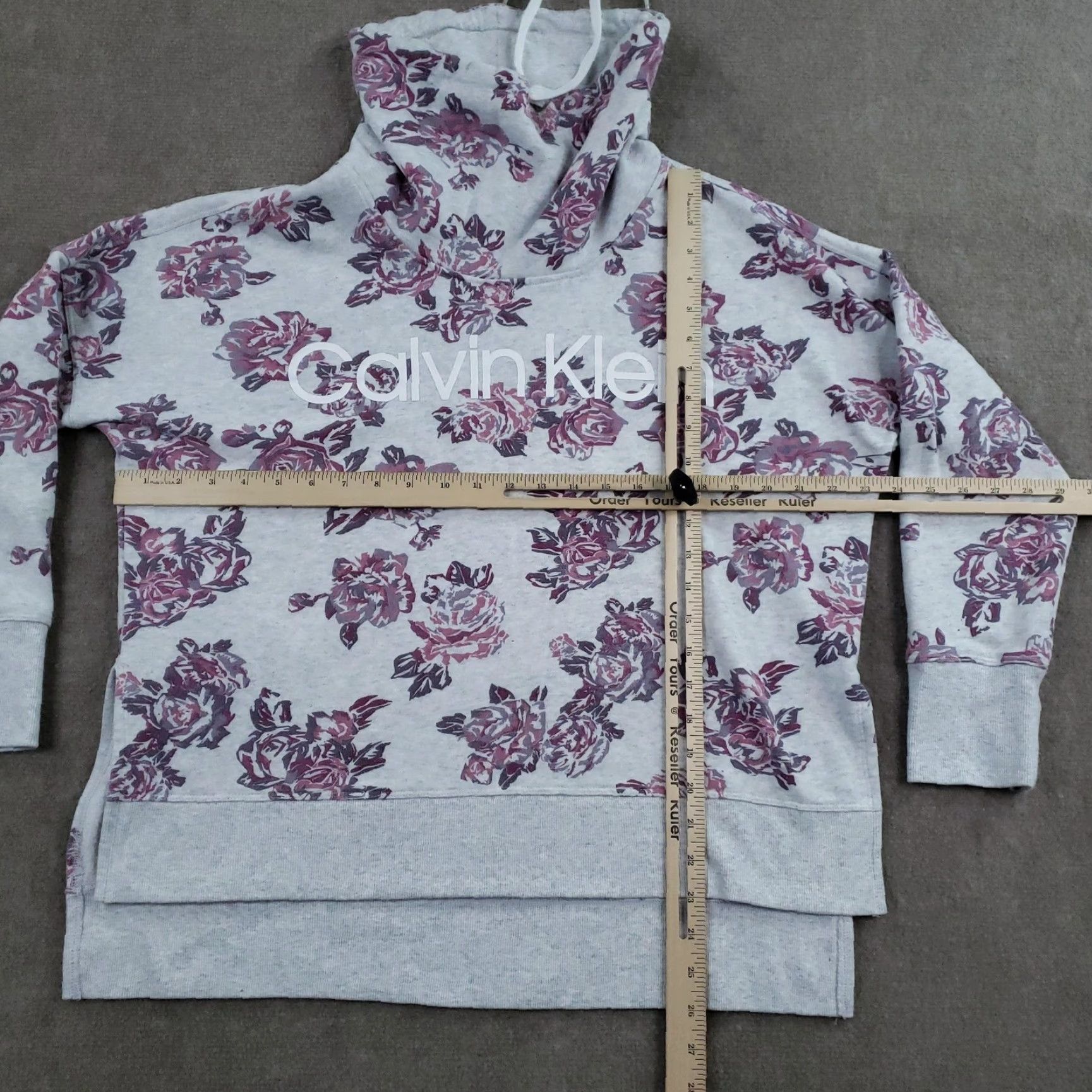 Calvin Klein Calvin Klein Sweatshirt Womens Large Gray Floral Rose Cowl Neck Logo Pullover Size L / US 10 / IT 46 - 2 Thumbnail