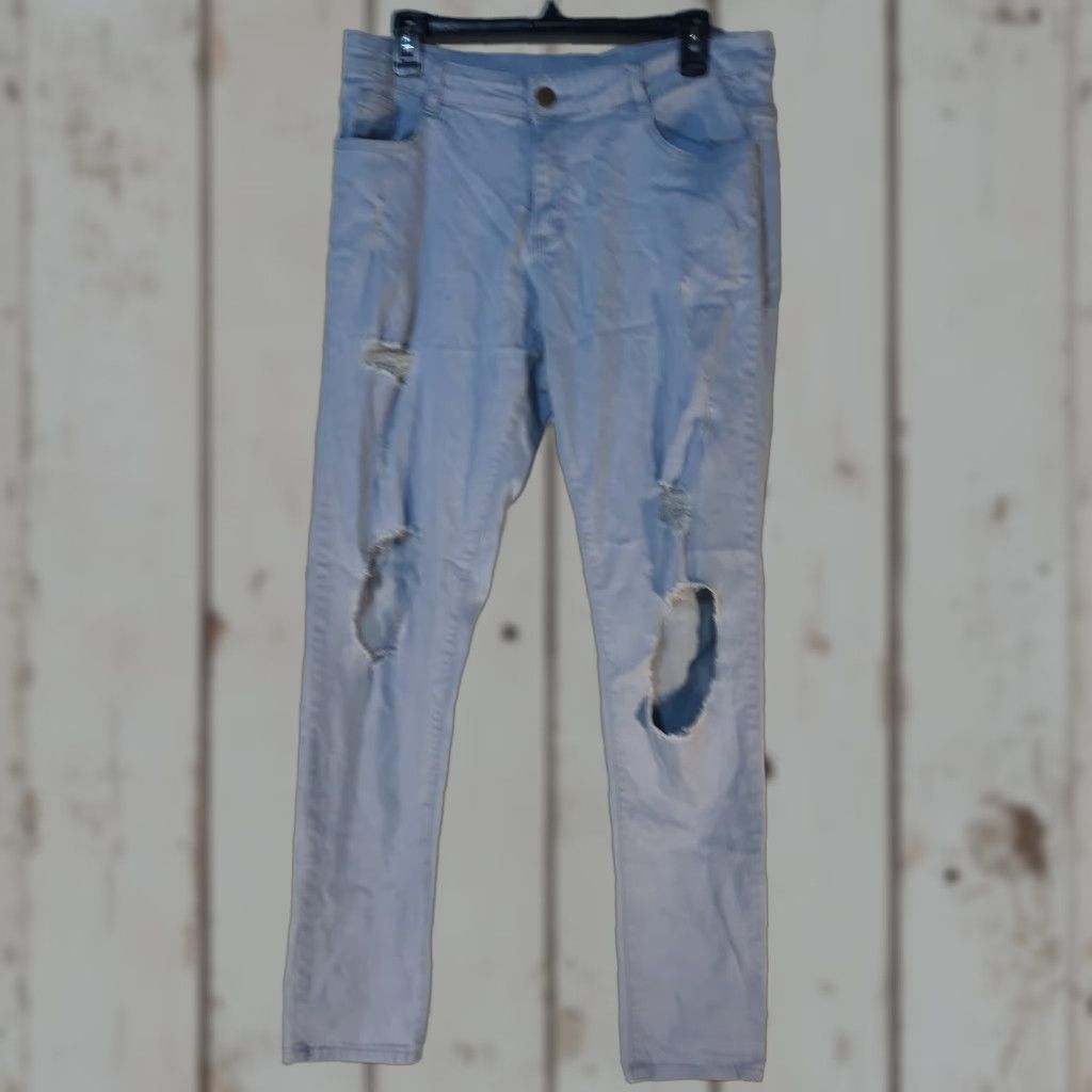 Vintage Unbranded Light Wash Distressed Skinny Jeans Women Size L Blue Denim 5-Pocket Size 36" / US 14 / IT 50 - 1 Thumbnail