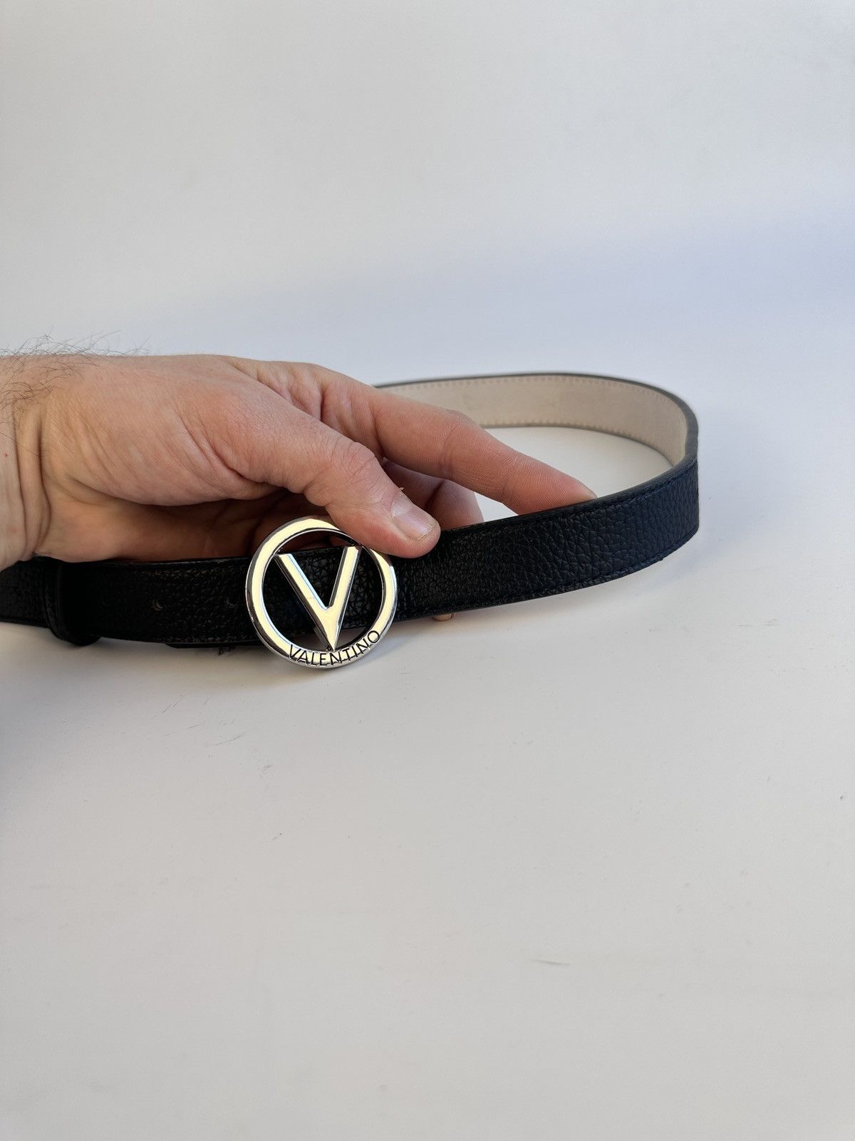 MARIO VALENTINO Italy Black Faux Leather Belt Circle Buckle  display picture 3