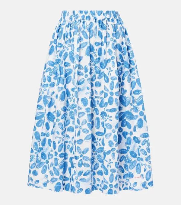 Marni o1w1db11125 High-Rise Cotton Midi Skirt in Blue Size 27" / US 4 / IT 40 - 1 Thumbnail