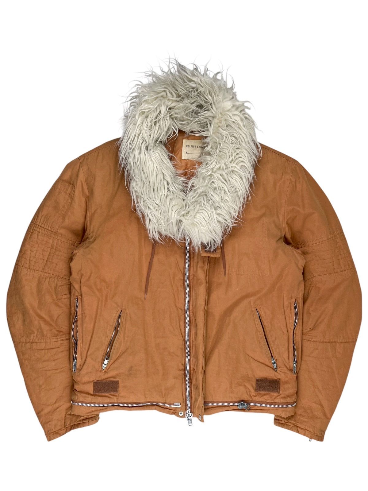 AW99 Helmut Lang Fur Astro Biker Jacket Runway Iron Orange