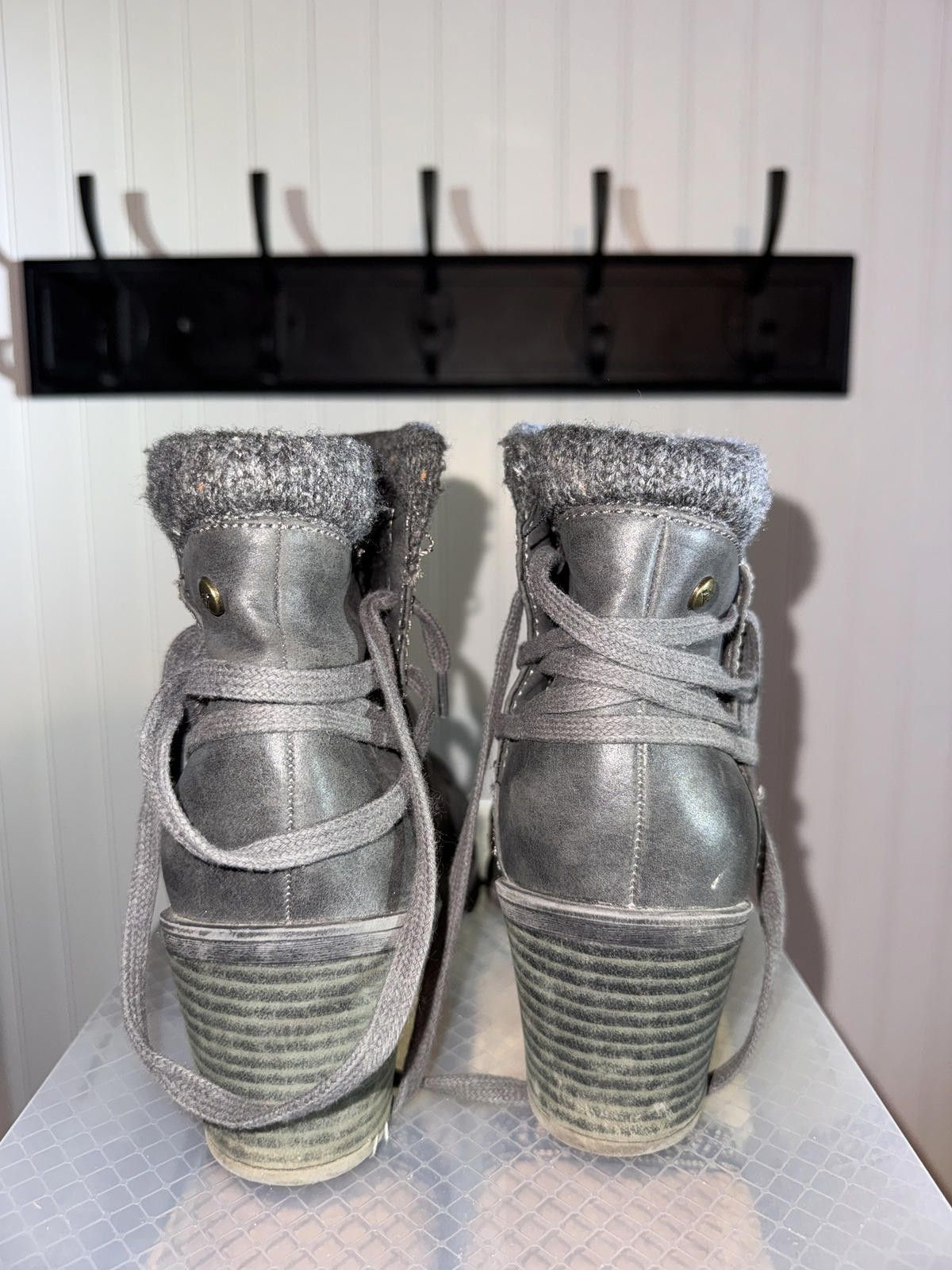 Royal Robbins Roxy Dakota Grey Ankle Boots Knit Cuff Block Heel Size 7.5 Size US 7.5 / IT 37.5 - 3 Thumbnail
