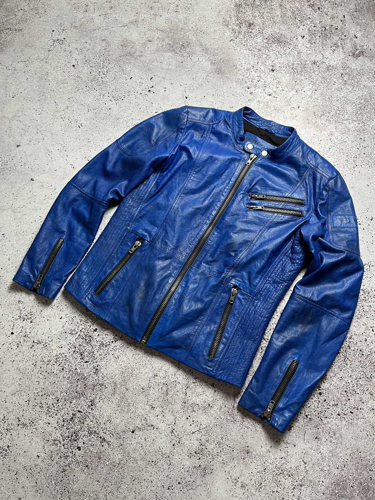 Vintage 🦺Vintage Freaky Nation Wash Distressed Leather Jacket Blue Size US L / EU 52-54 / 3 - 1 Thumbnail