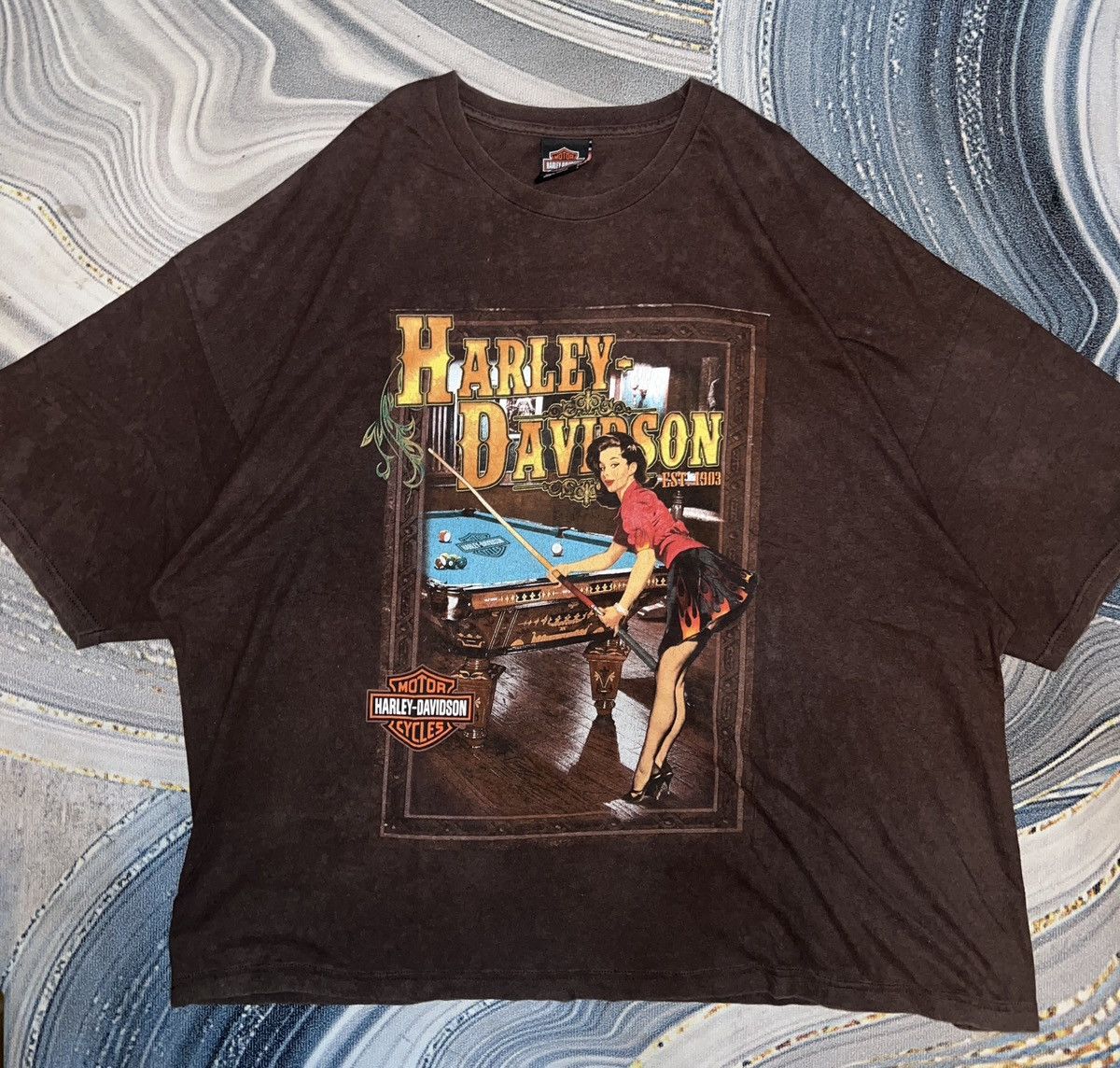 Harley Davidson Harley Davidson Motorcycles Cycles Pool Pin-Up Tee T-Shirt Size US XXL / EU 58 / 5 - 1 Thumbnail