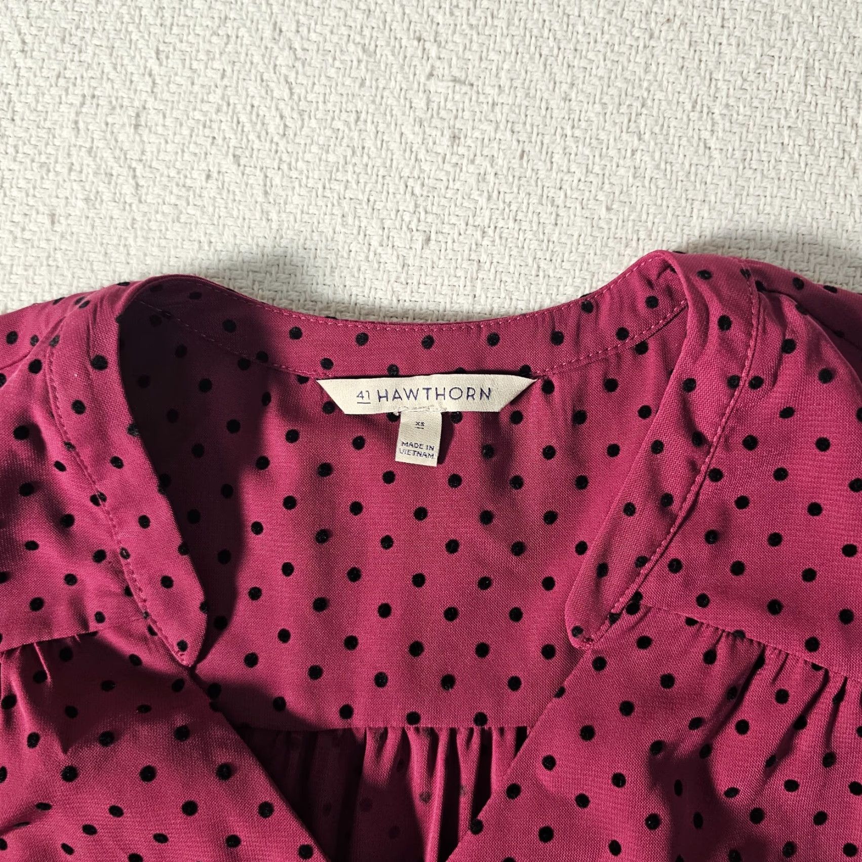 Vintage 41 Hawthorn Women Burgundy Polka Dot Above Knee Button Up Dress XS - 3/4 Sleeve, V-Neck, Belted, Short Dress, Regular, Fall Spring Summer, Women Size XS / US 0-2 / IT 36-38 - 6 Thumbnail