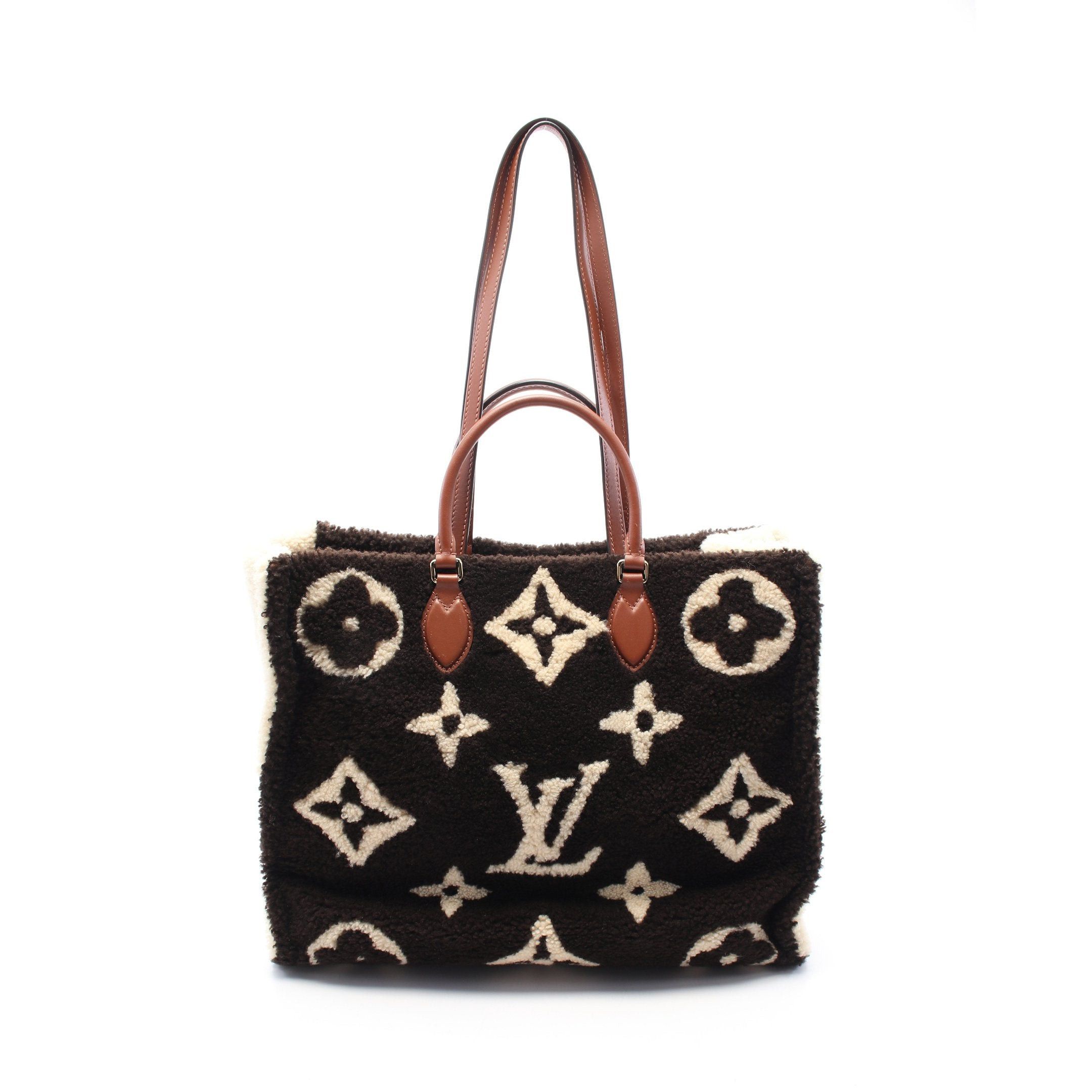 Louis Vuitton Louis Vuitton On-The-Go Gm Monogram Teddy Shoulder Bag Tote Shearling Leather Dark Brown Beige Size ONE SIZE - 1 Thumbnail
