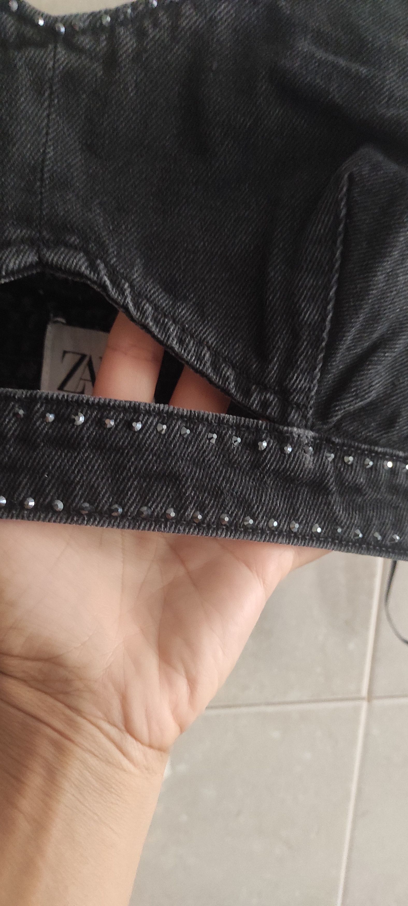 Zara Zara Rhinestone Denim Diamante Crop Top Black Jeans Size S / US 4 / IT 40 - 10 Thumbnail