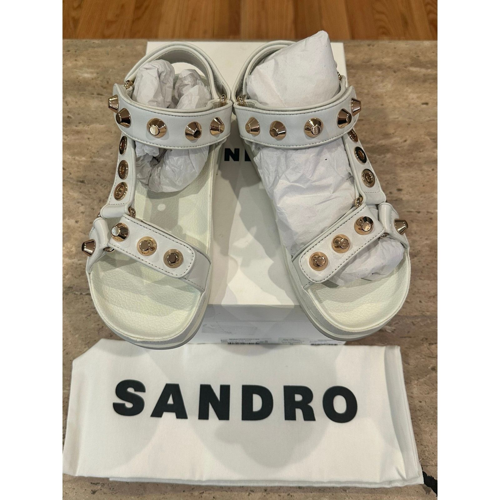 Sandro NEW Sandro Embellished Elympia leather sandals White 36/ 5.5 Size US 5.5 / IT 35.5 - 8 Thumbnail