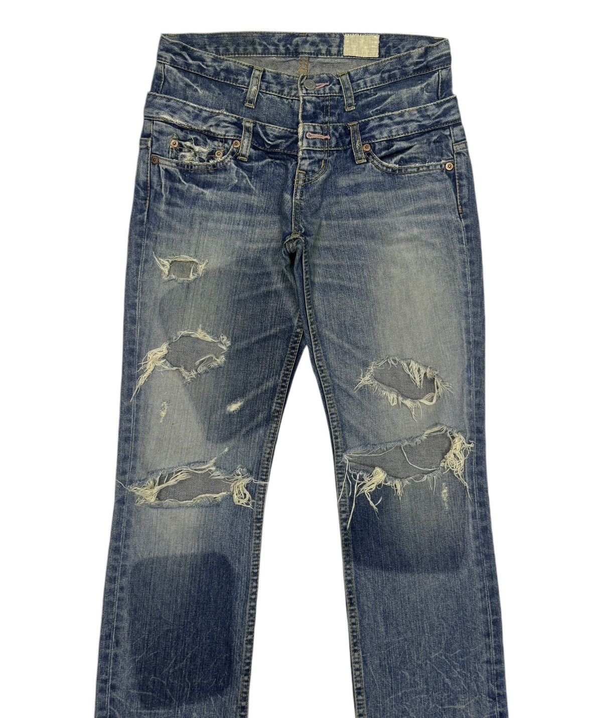 If Six Was Nine Antgauge Double Waist Punk Distressed Denim Jeans Size 29" - 3 Thumbnail