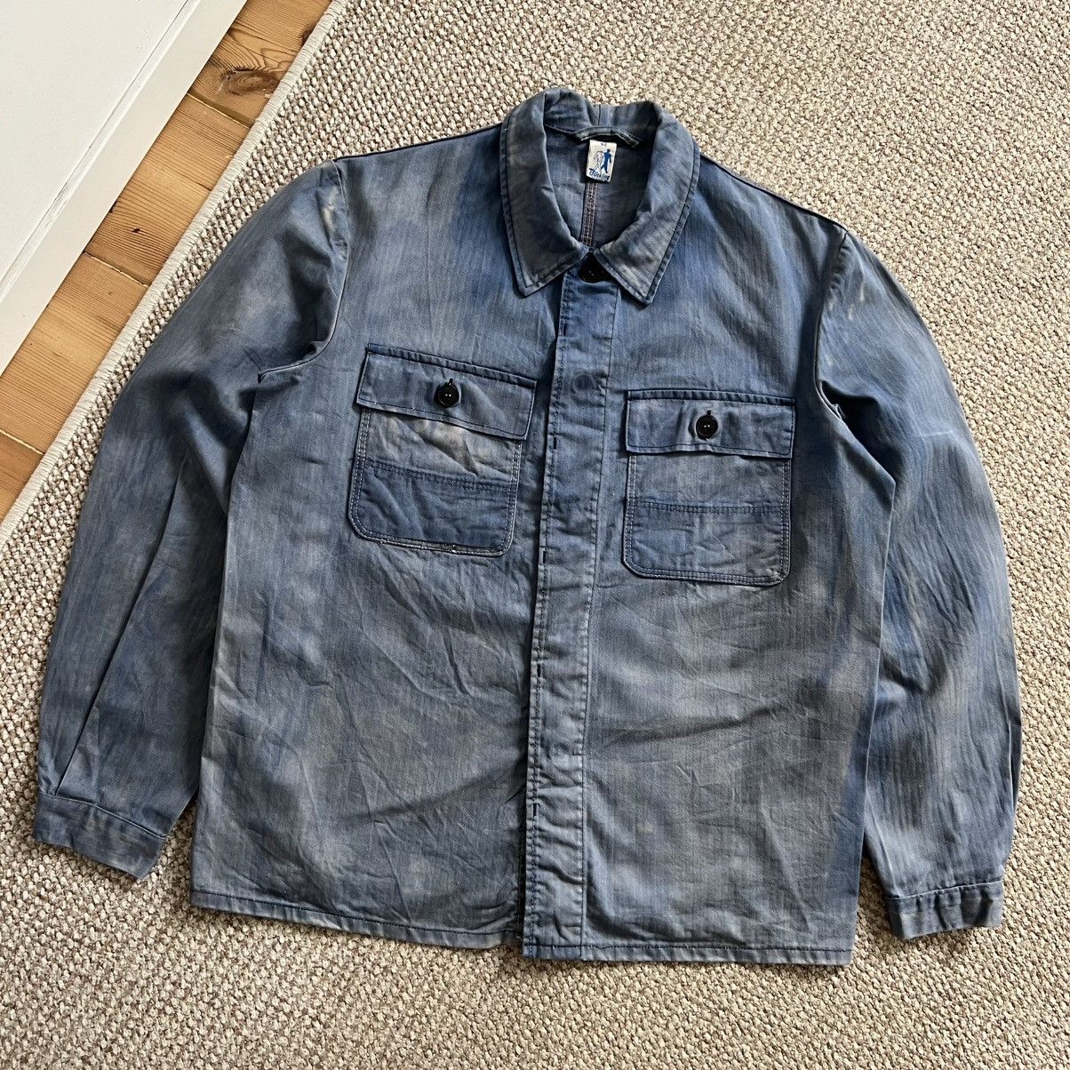 Vintage German sun faded washed works chore herringbone jacket Size US L / EU 52-54 / 3 - 1 Thumbnail