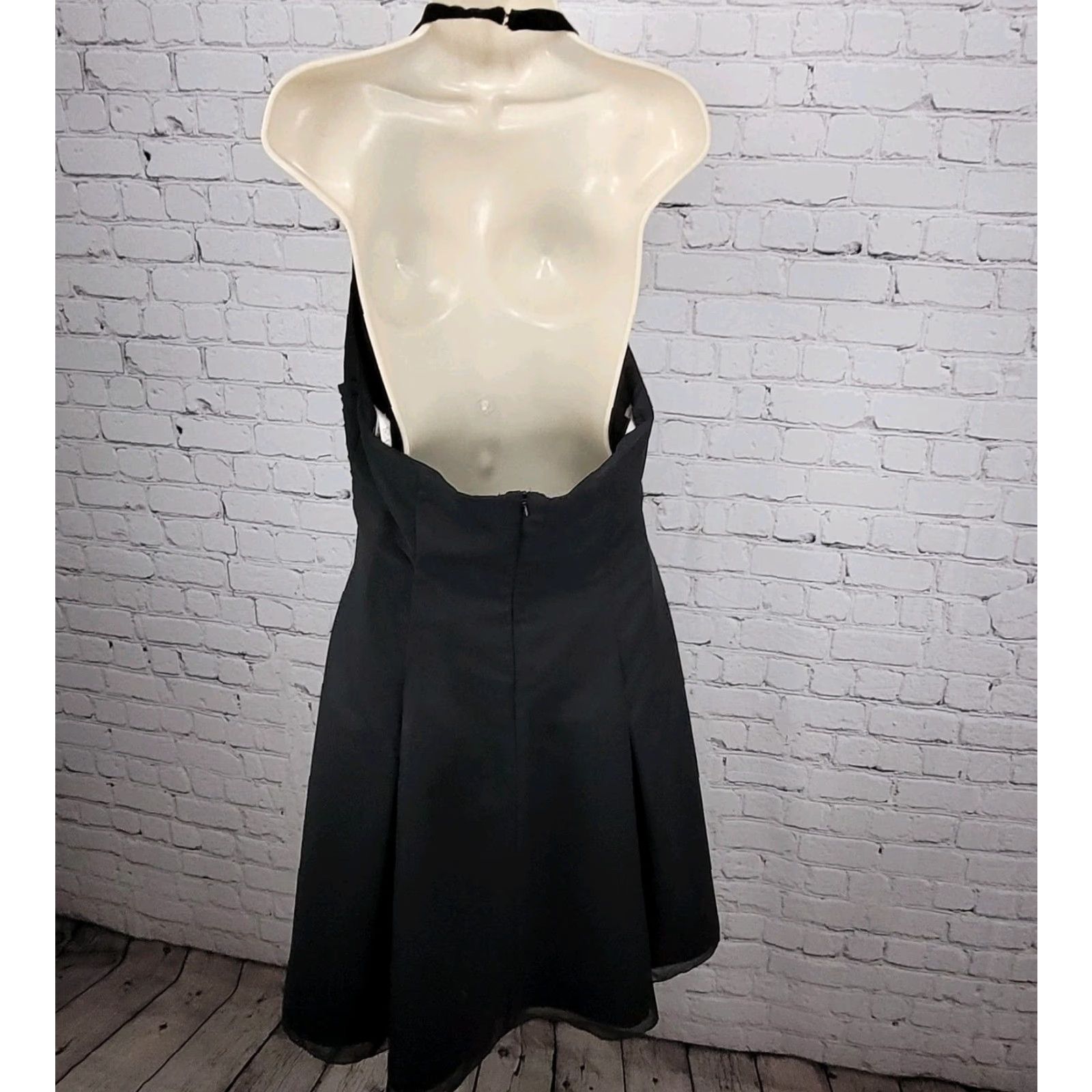 Vintage Modern Maids Mary’s Import Bridal's Black Backless Halter A-Line Midi Dress 14 Size XL / US 12-14 / IT 48-50 - 2 Thumbnail
