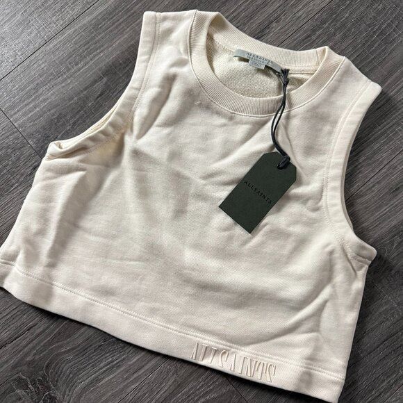 Allsaints NWT Allsaints Lila Crop Sweatshirt Cream White Tank Top Wome Size XXS / US 00 / IT 34 - 1 Thumbnail