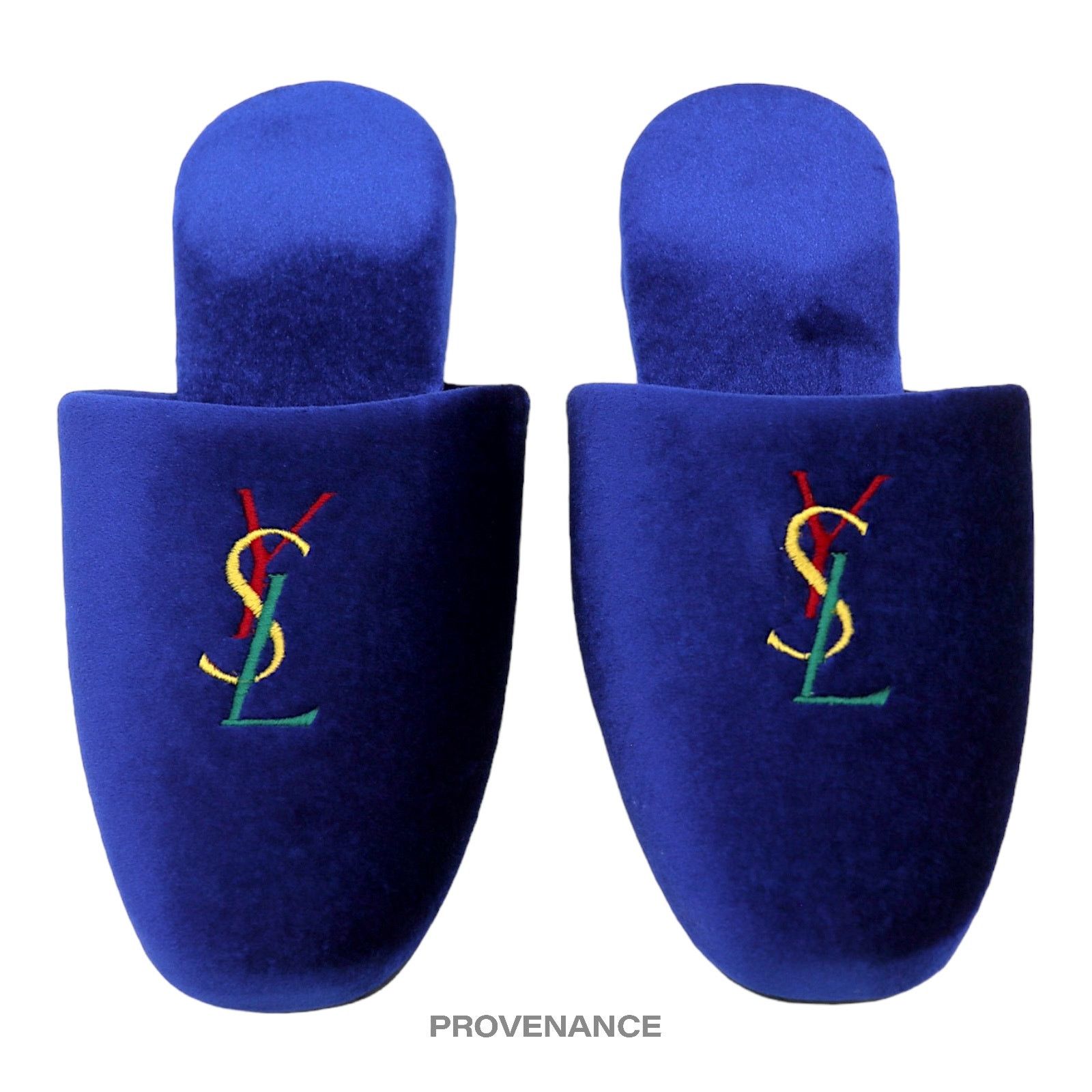 YVES Saint Laurent YSL Logo Slipper - Blue Velour, Women's (Size 8)