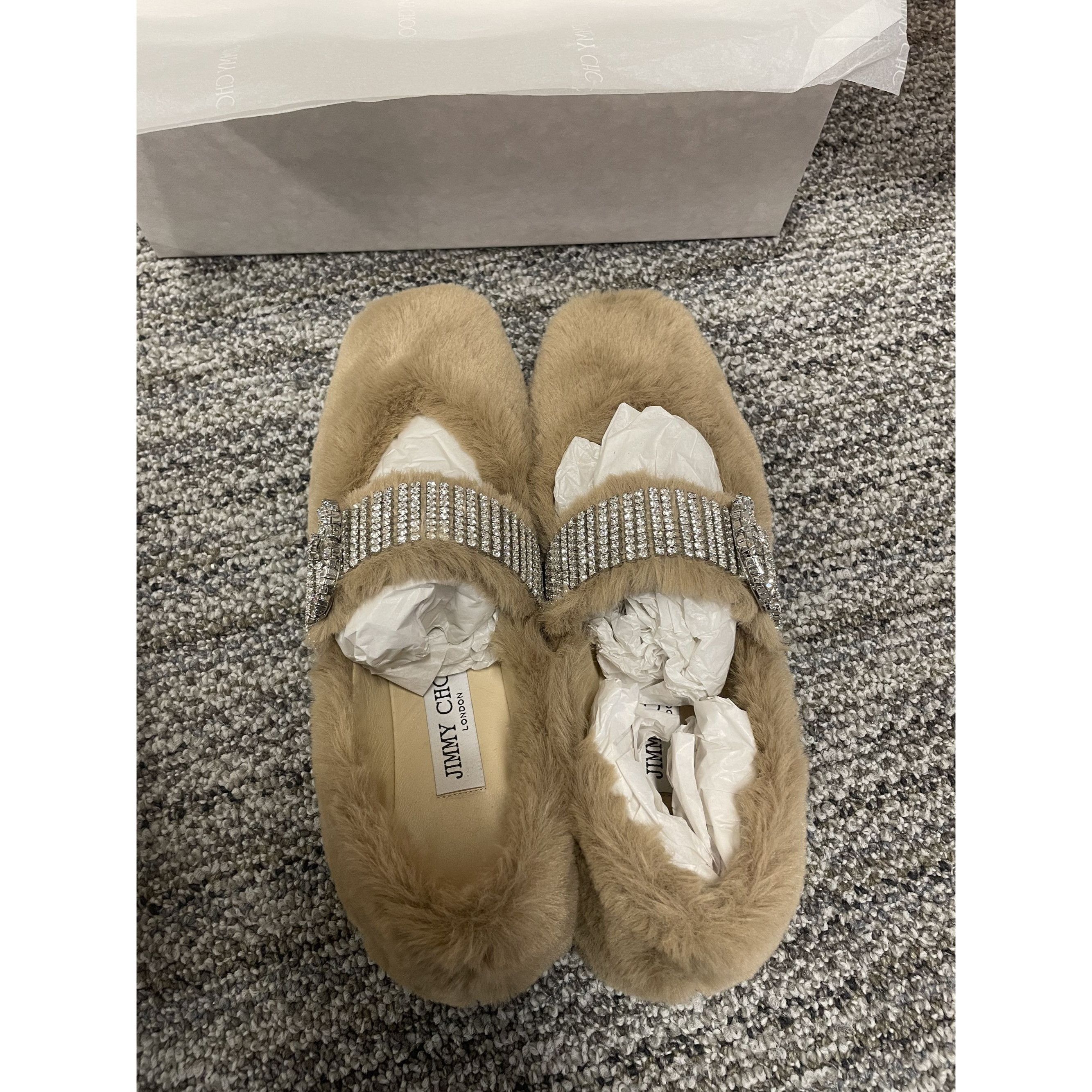 Jimmy Choo Jimmy Choo Faux Fur & Rhinestone Embellished Flats Size 37 B Size US 7 / IT 37 - 2 Thumbnail