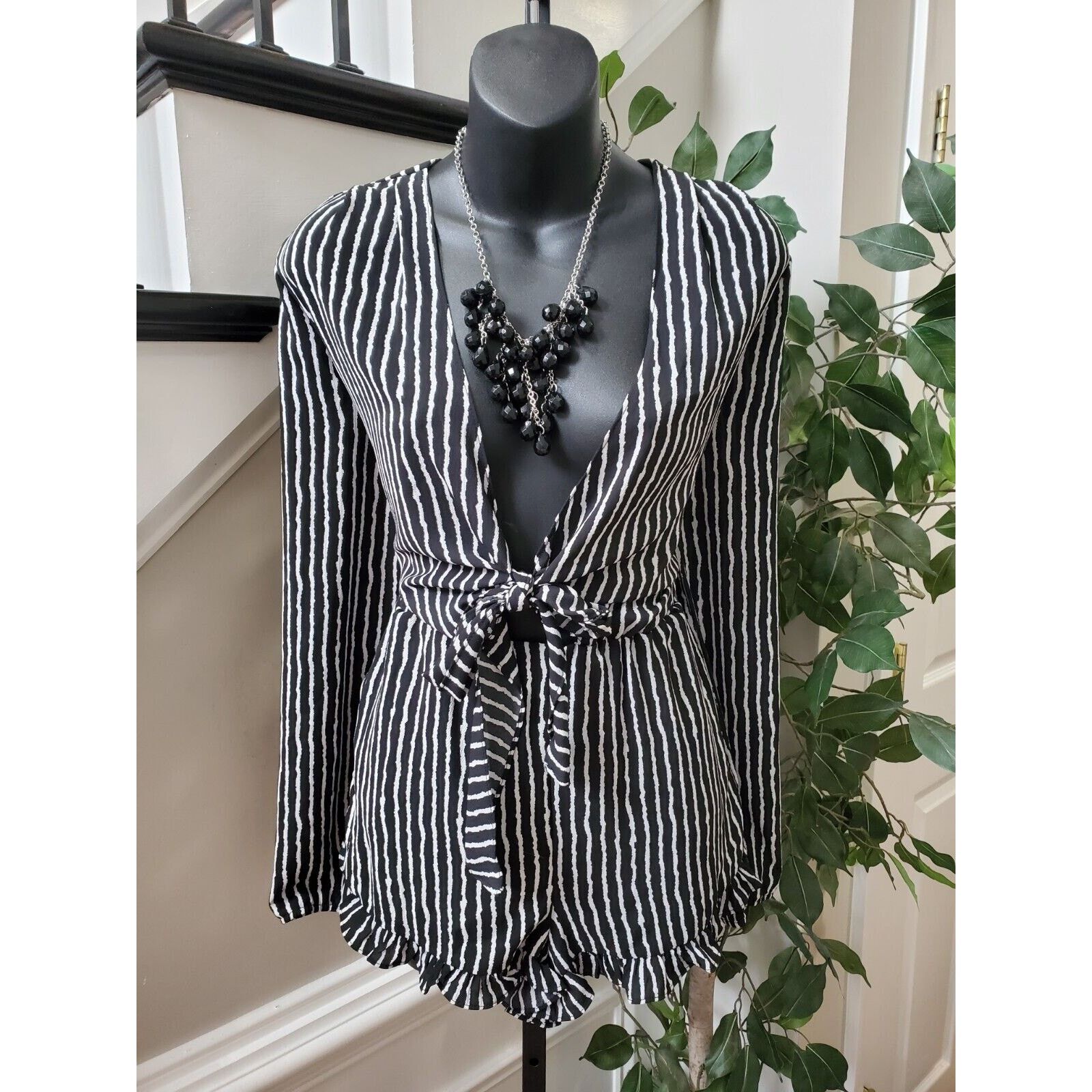Other Papaya Striped Polyester Ruffle Long Sleeve Romper Size M Size M / US 6-8 / IT 42-44 - 1 Thumbnail