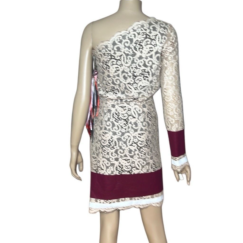 MSGM NWT MSGM One-Shoulder Lace Beige Dress (018) Size S / US 4 / IT 40 - 8 Thumbnail