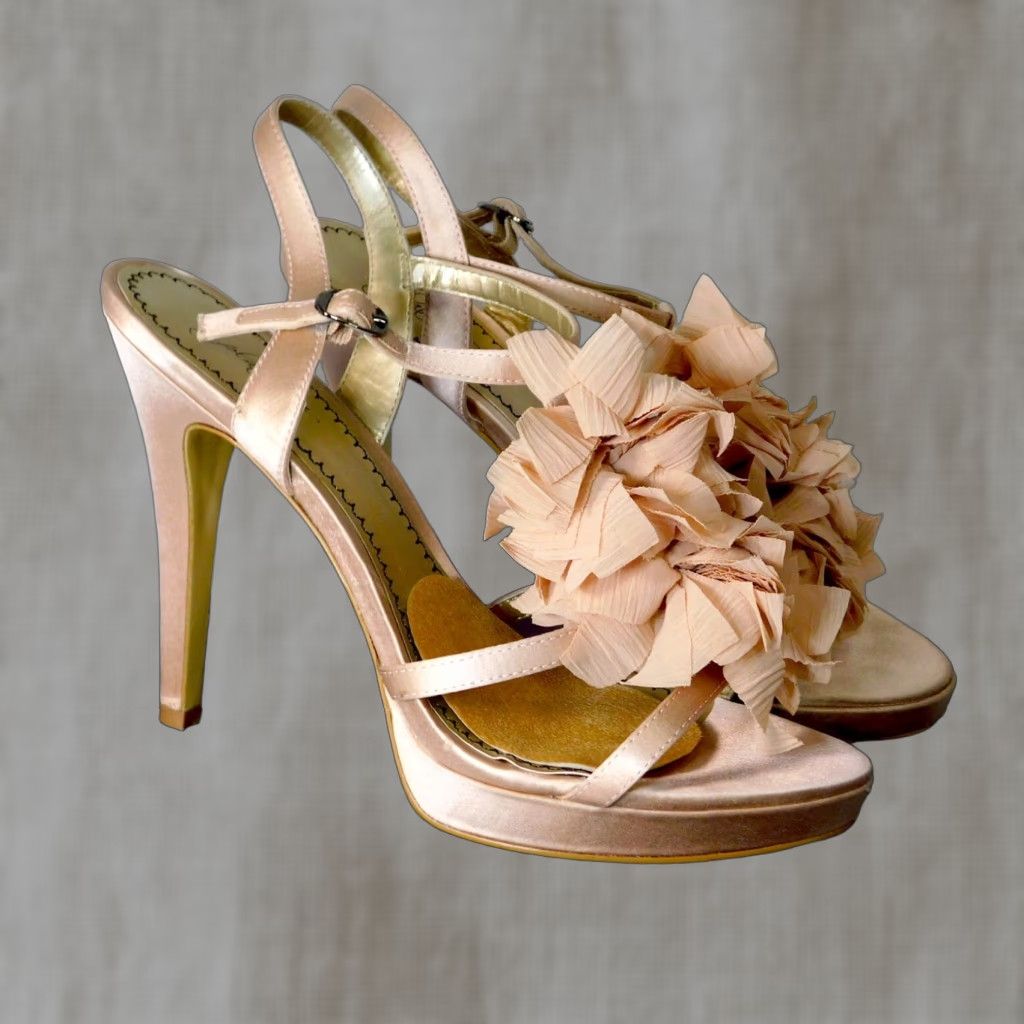 Vintage Platinum Bp Medina Floral Wedding Satin Stiletto High Heel Shoes Sandals Us 9M Pink Slingback Womens