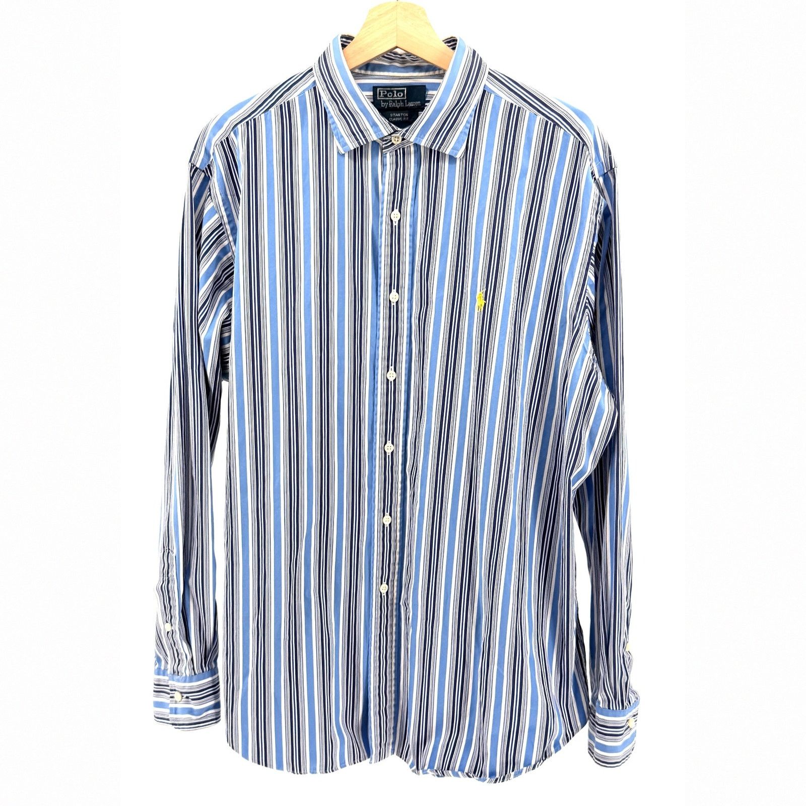 Ralph Lauren Vintage 90s Blue and White Multi-Stripe Stanton Shirt ...