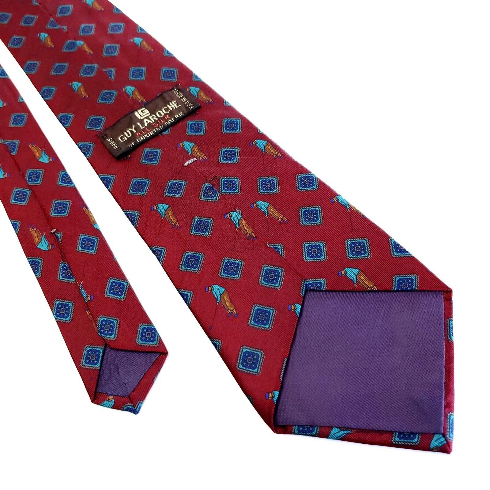 Guy Laroche Guy Laroche Red Silk Tie Woven Short Geometric Golf Size ONE SIZE - 3 Thumbnail