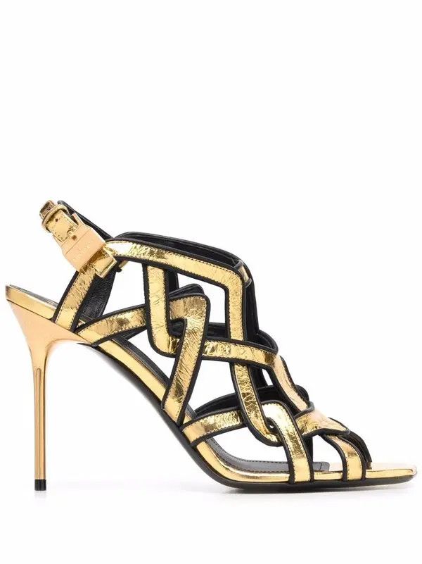 Balmain O1Y0625 Spike Heel Shoes Sandals In Gold/black, Women's