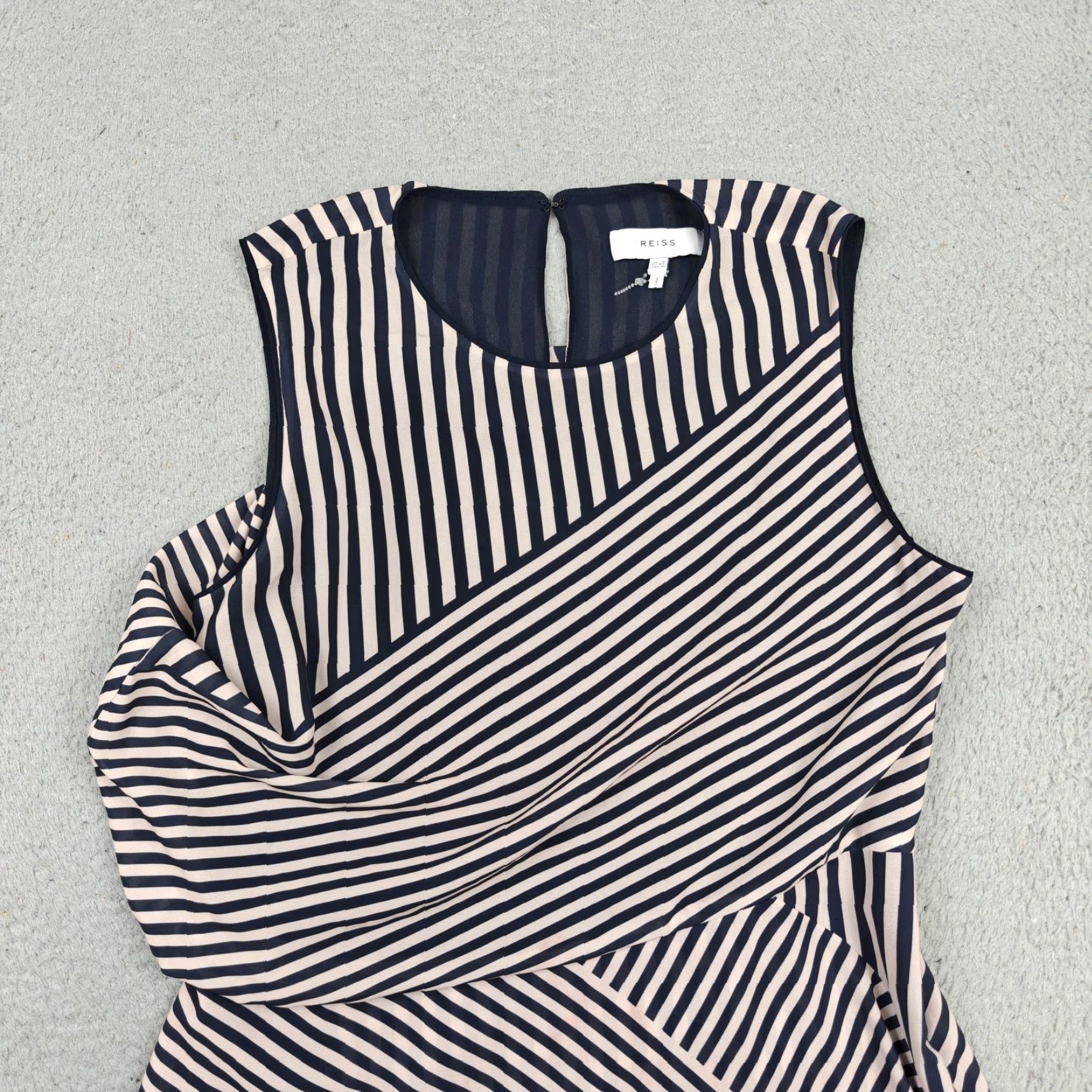 Reiss Reiss Dress Womens 10 Blue Sienna Striped Asymmetric Layered Sheath Knee Length Size L / US 10 / IT 46 - 3 Thumbnail
