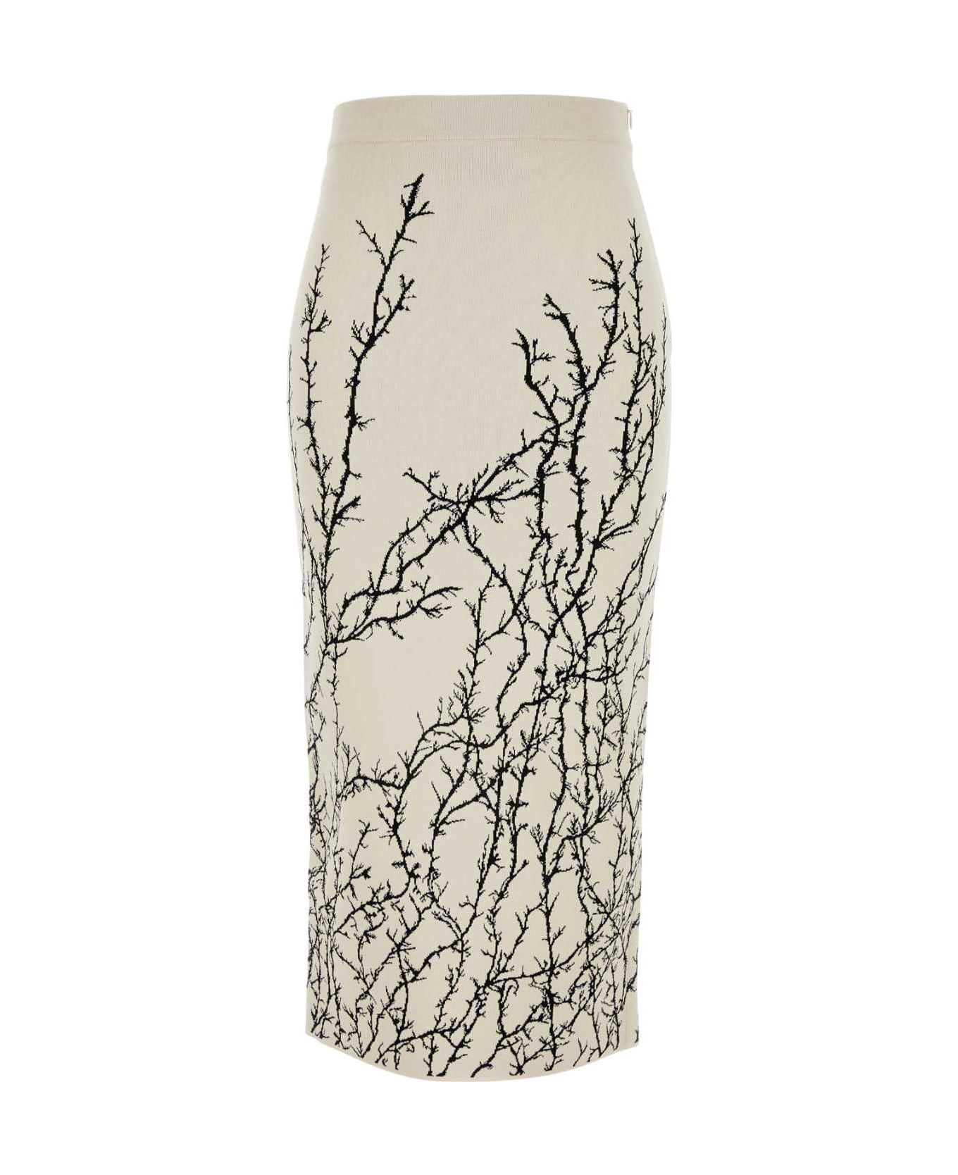 Alexander McQueen o1srvl11e0326 Stretch Viscose Blend Skirt in Ivory/Black Size 26" / US 2 / IT 38 - 1 Thumbnail