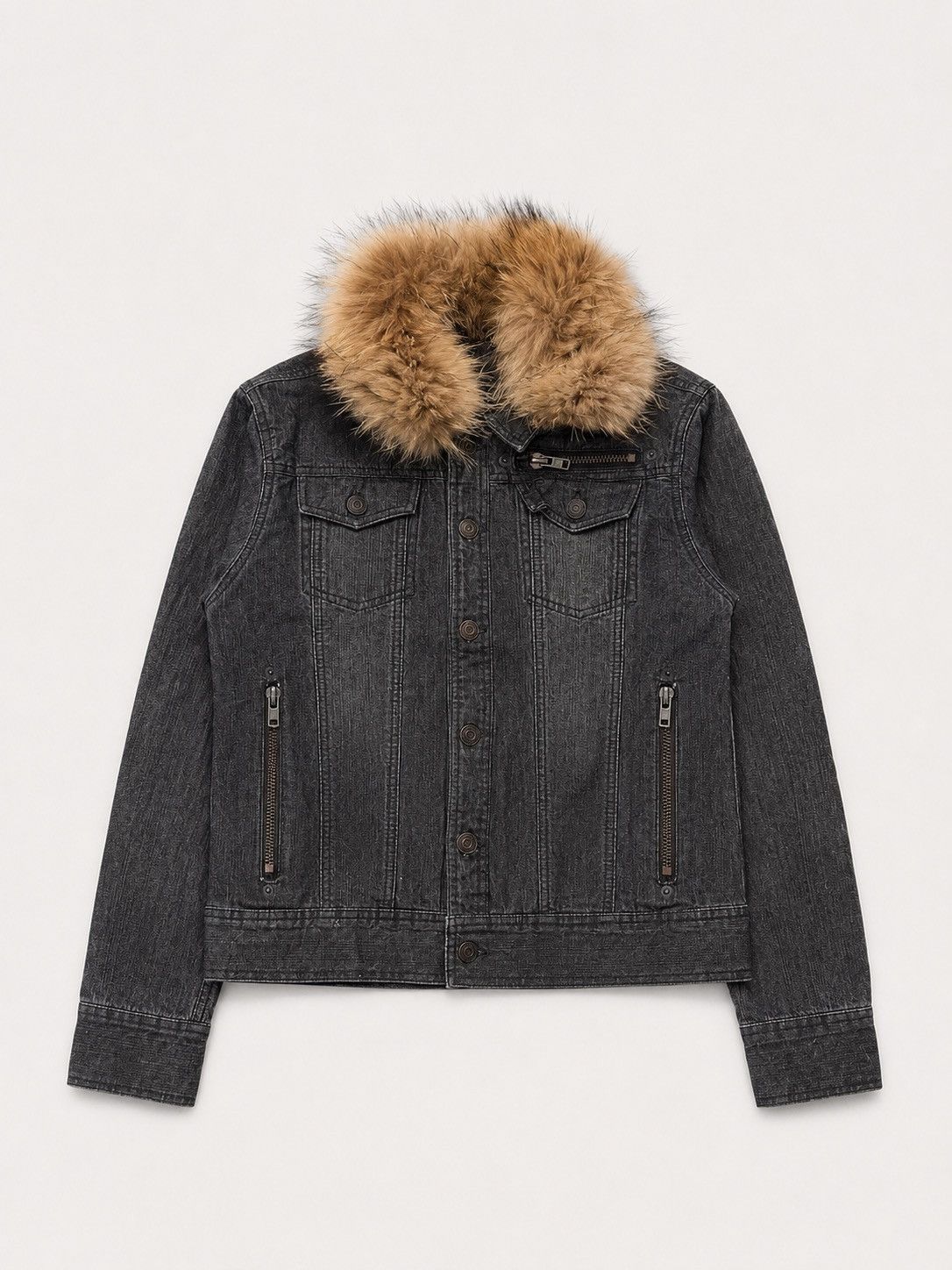 Japanese Brand Slow hand Freedom Motorcycle Faux Fur Black Denim Jacket Size US XS / EU 42 / 0 - 2 Thumbnail