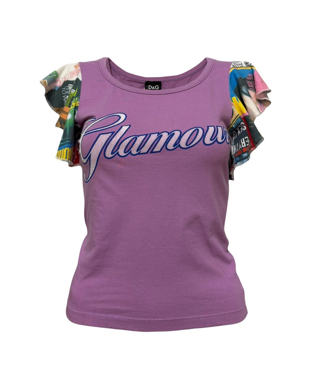 Dolce & Gabbana D&G S/S 2002 “Glamour” Graphic Frill Sleeve T-Shirt Size XS / US 0-2 / IT 36-38 - 1 Thumbnail