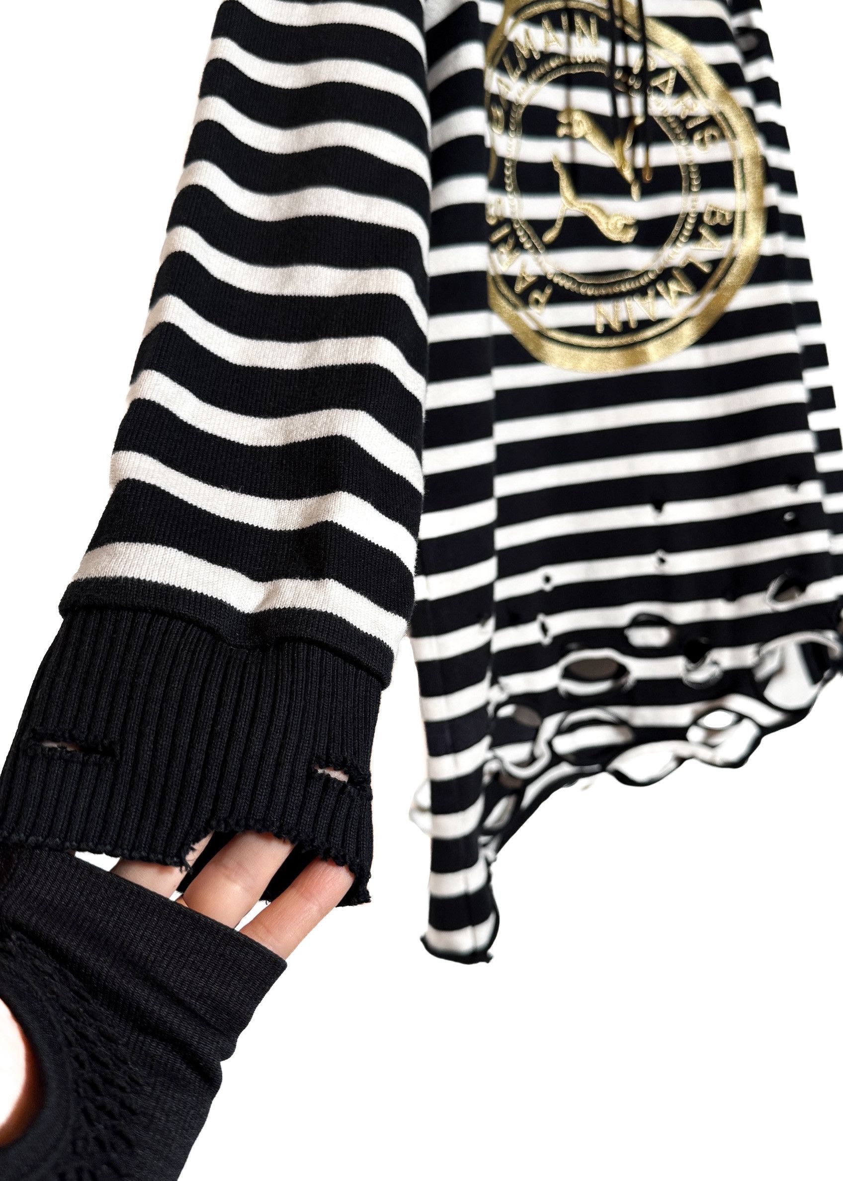 Balmain × Puma Balmain X Puma Black Striped Distressed Hoodie Sweater Size US S / EU 44-46 / 1 - 5 Thumbnail