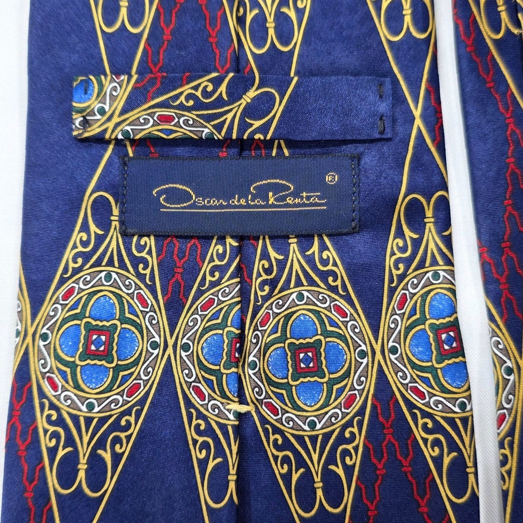 Oscar De La Renta Vintage Oscar de la Renta Necktie Mens Blue Silk Geometric Pattern USA Designer Tie Size ONE SIZE - 6 Thumbnail