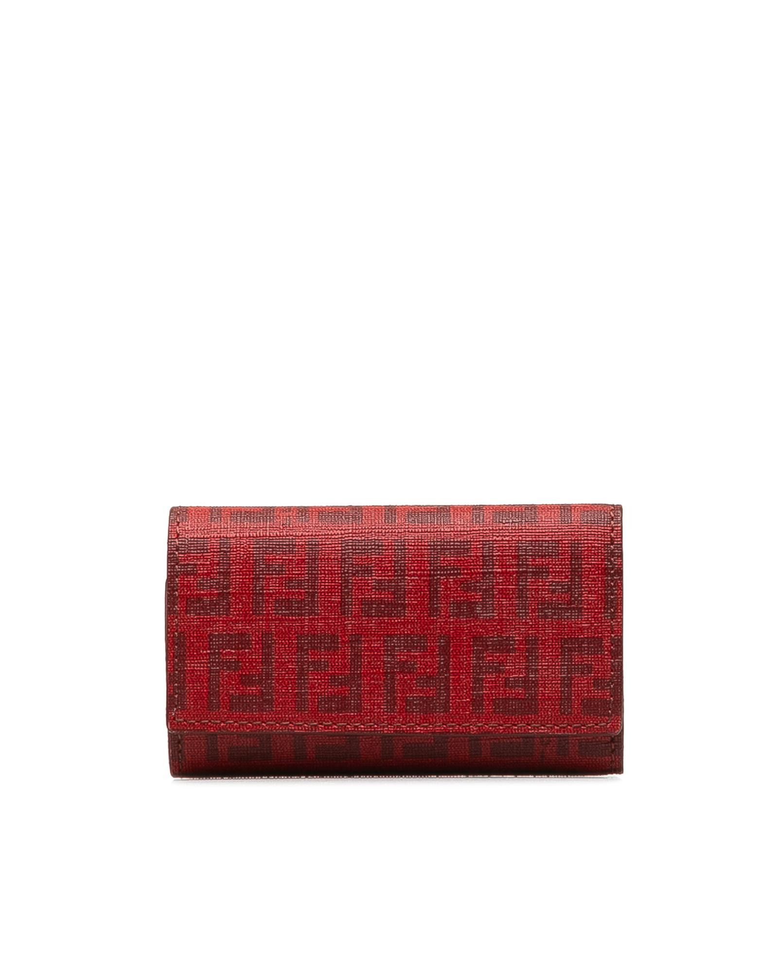 image of Fendi Coated Canvas Key Holder With Snap Button Closure in Red, Women's