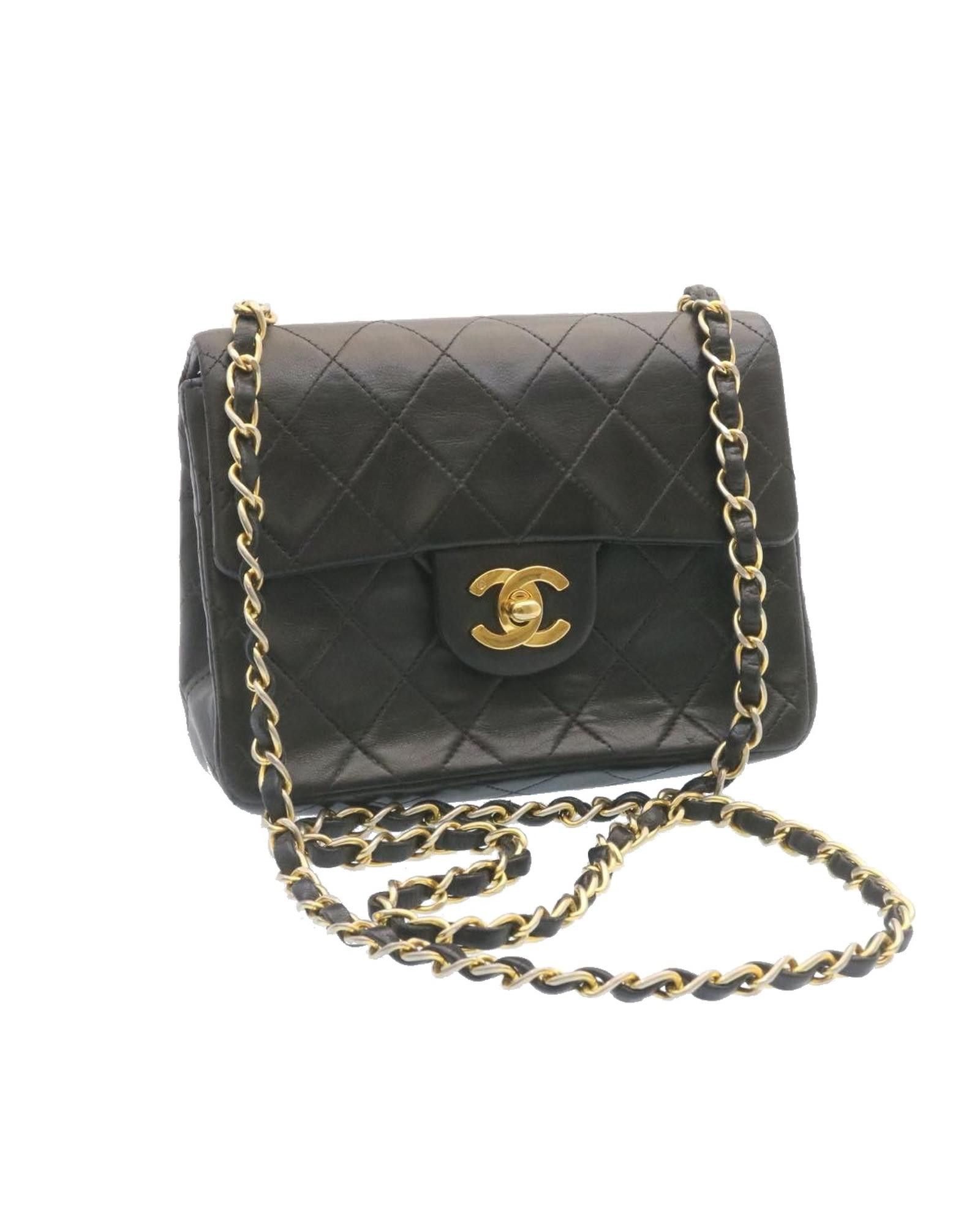 image of Chanel Lamb Skin Matelasse Chain Flap Shoulder Bag Black Cc, Women's