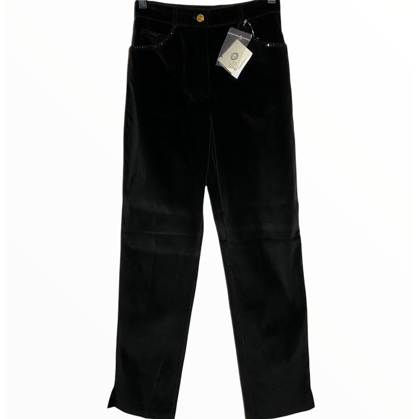 image of St. John Sport Pants Velvet Studded Embellished New NWT 2 in Black, Women's (Size 26)
