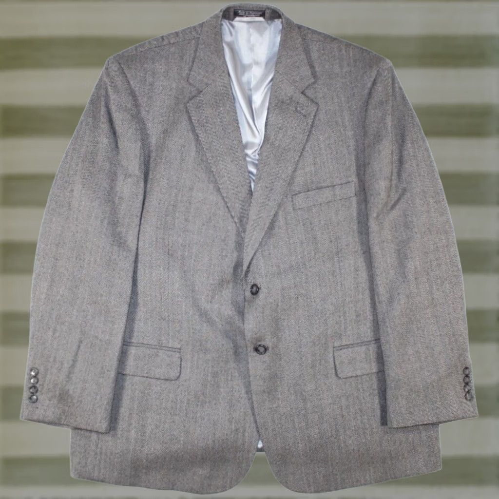 Vintage Vintage Bert Pulitzer Blazer Men 46 Lambswool Herringbone Gray Wool Blazer Jacket Size 46R - 1 Thumbnail