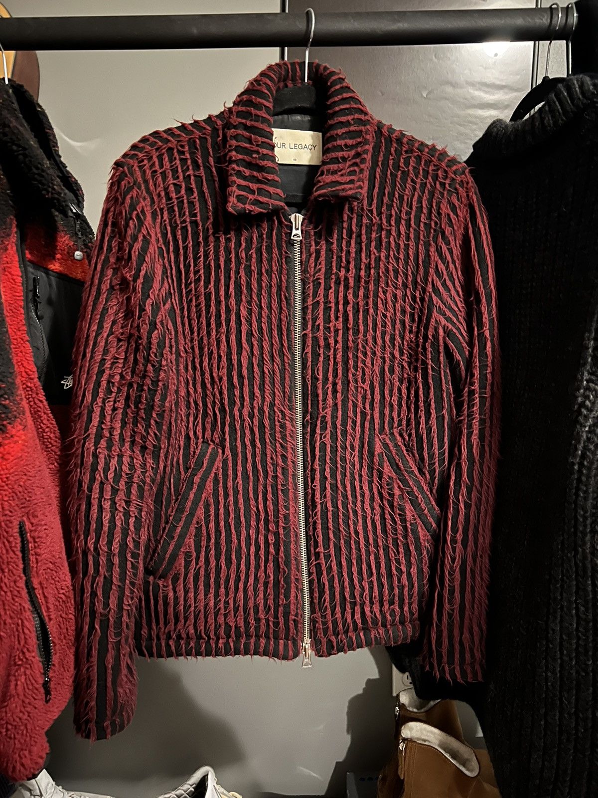 image of Our Legacy Aw/15 Hairy Stripe Jacket in Black/Red, Men's (Size Medium)