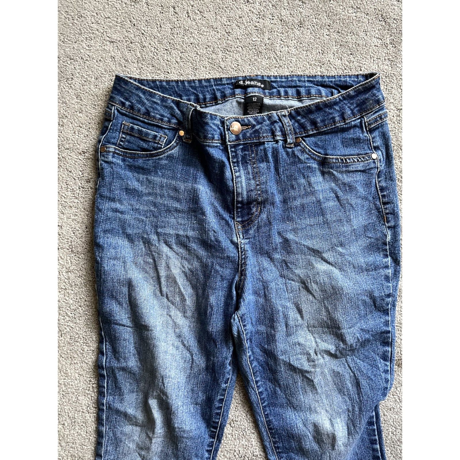 Vintage Womens D Jeans Skinny 12 Mid Rise Stretch Dark Blue Cotton Blend Solid Denim Jeans Women - 5-Pocket, Belt Loops, Zip Closure Size 34" / US 12 / IT 48 - 2 Thumbnail