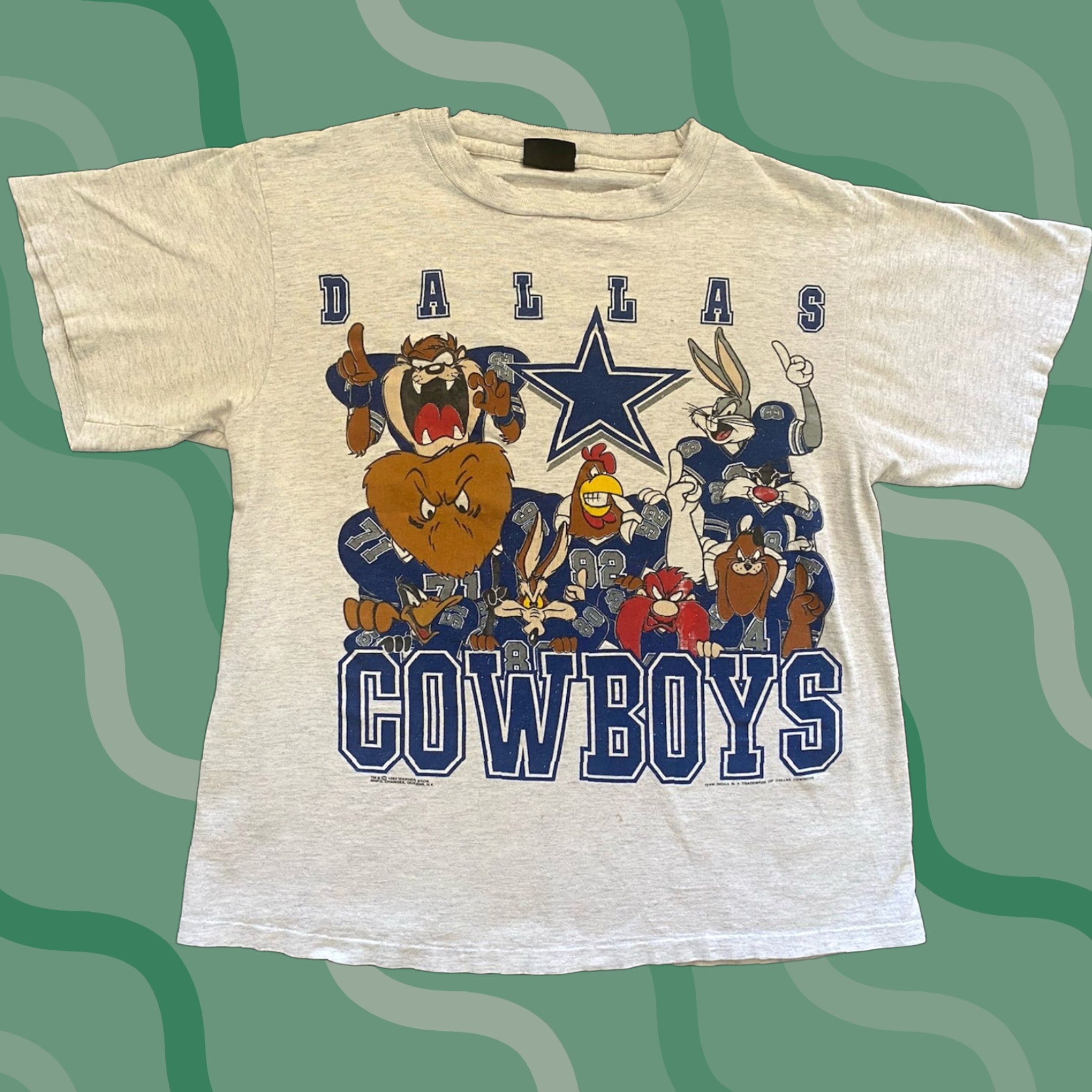 Changes VINTAGE 1993 Changes T Shirt Dallas Cowboys Looney Tunes Men L Single Stitch Gray Short Sleeve Bugs Bunny Sylvester Taz 90s Cartoon Sports NFL Size US L / EU 52-54 / 3 - 1 Thumbnail