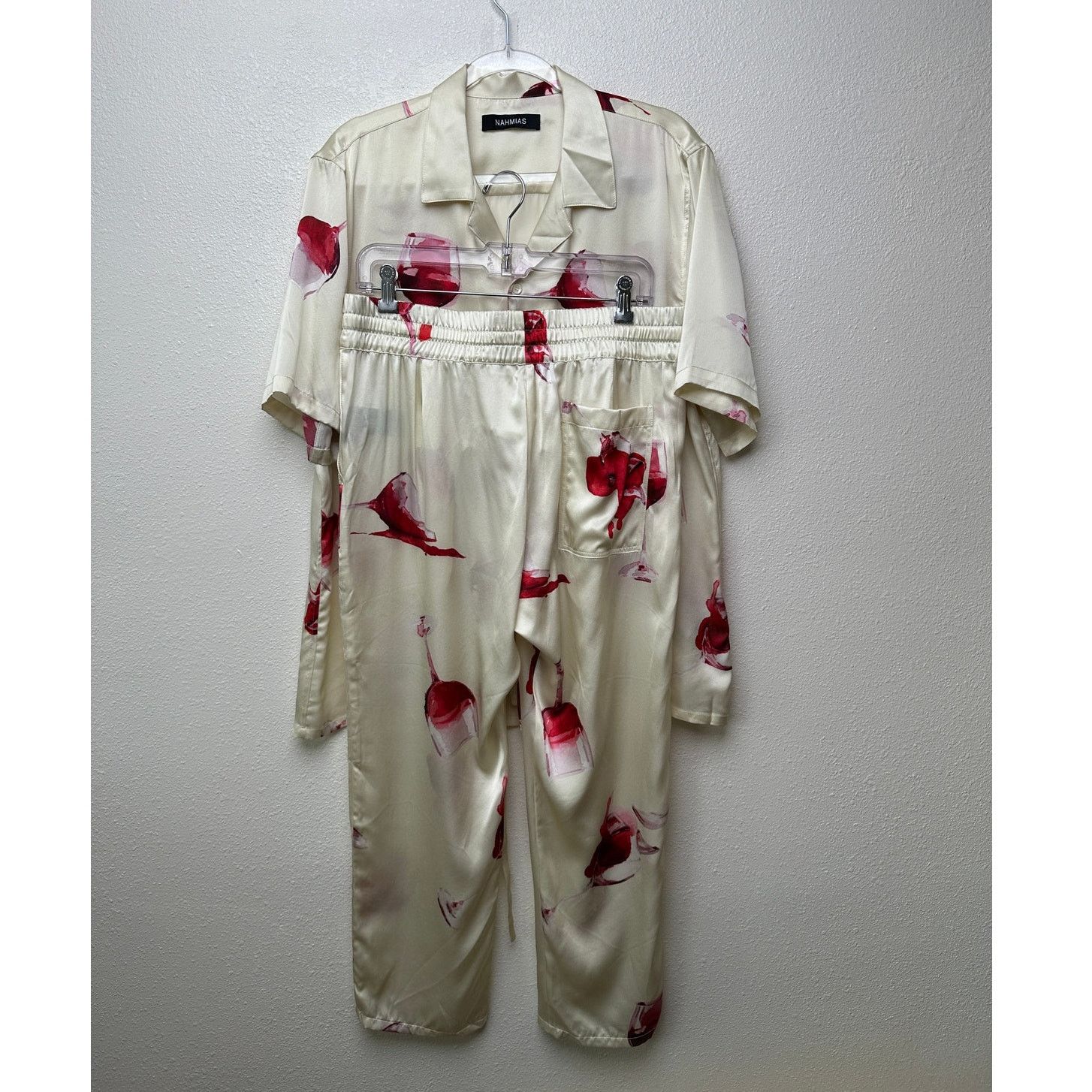 Nahmias Nahmias Silk Pajama Set Wine Glass Print Ivory Cream L Size L / US 10 / IT 46 - 1 Thumbnail