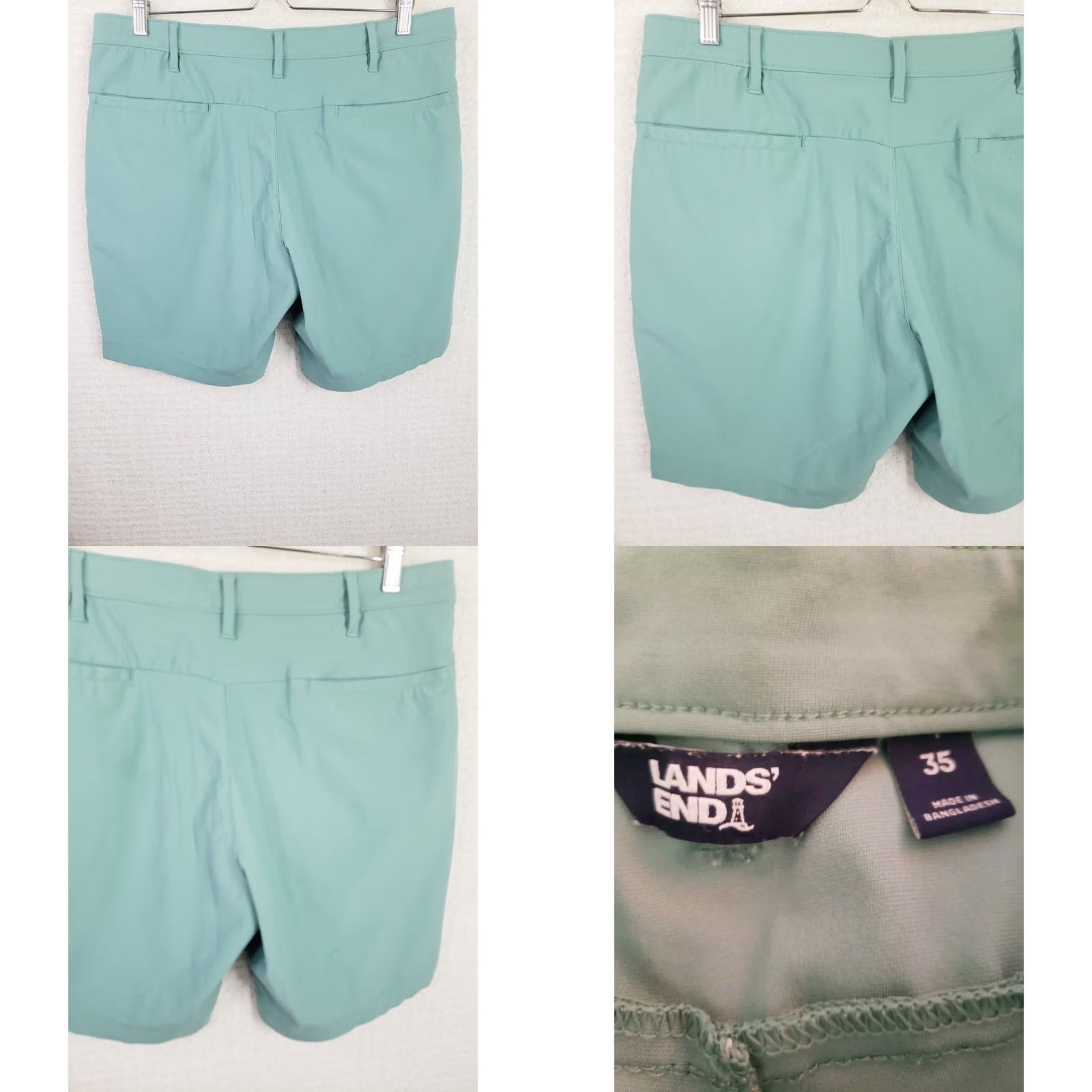 Lands' End Lands' End Shorts Men's 35x9 Teal Green Flat Front 5 Pocket Polyester Chino Casual Mens Size US 35 - 8 Thumbnail