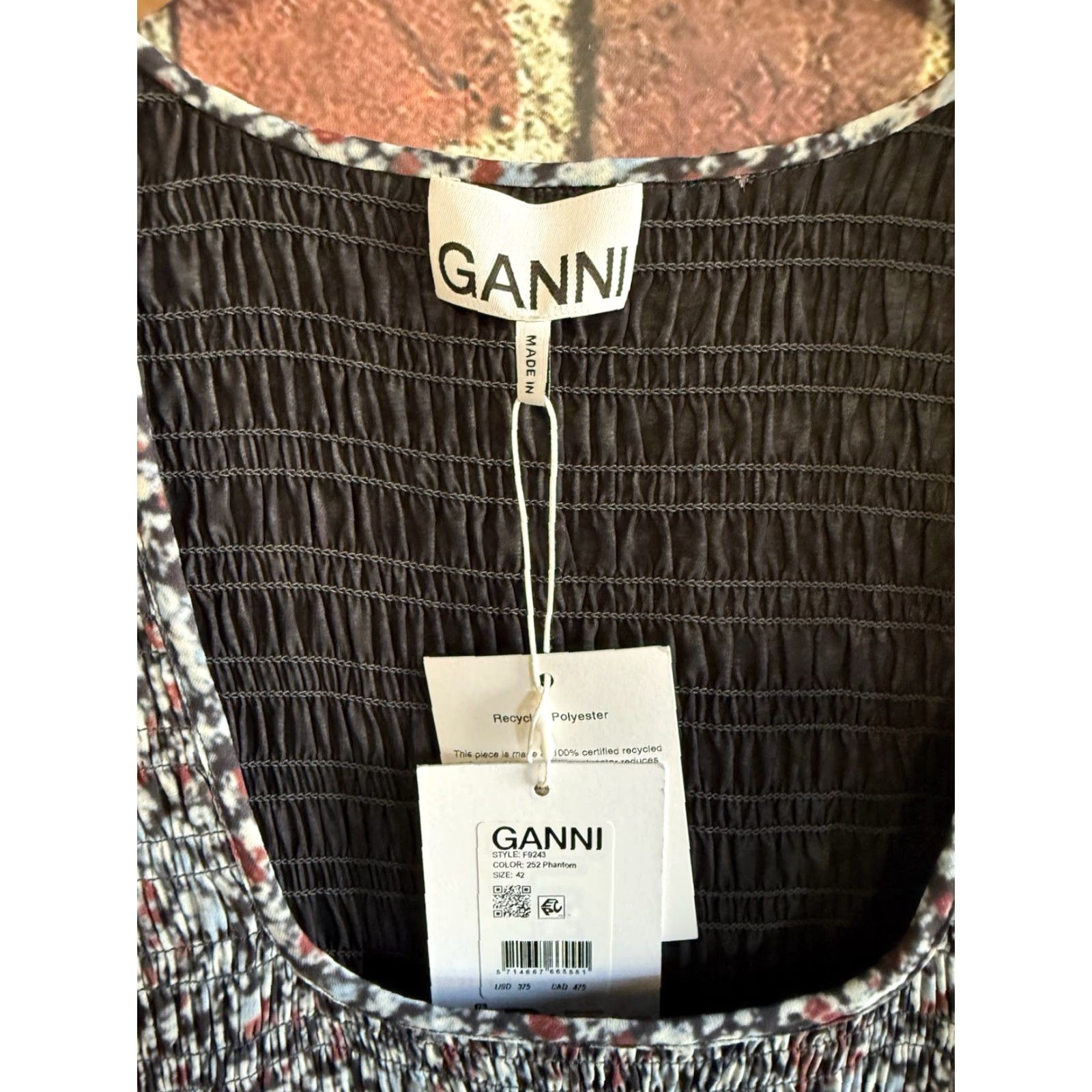 Ganni VINTAGE Ganni Womens Gloral Short Sleeve Pleated Georgette Layer Smock Midi Dress 42 NWT Size 28" / US 6 / IT 42 - 3 Thumbnail