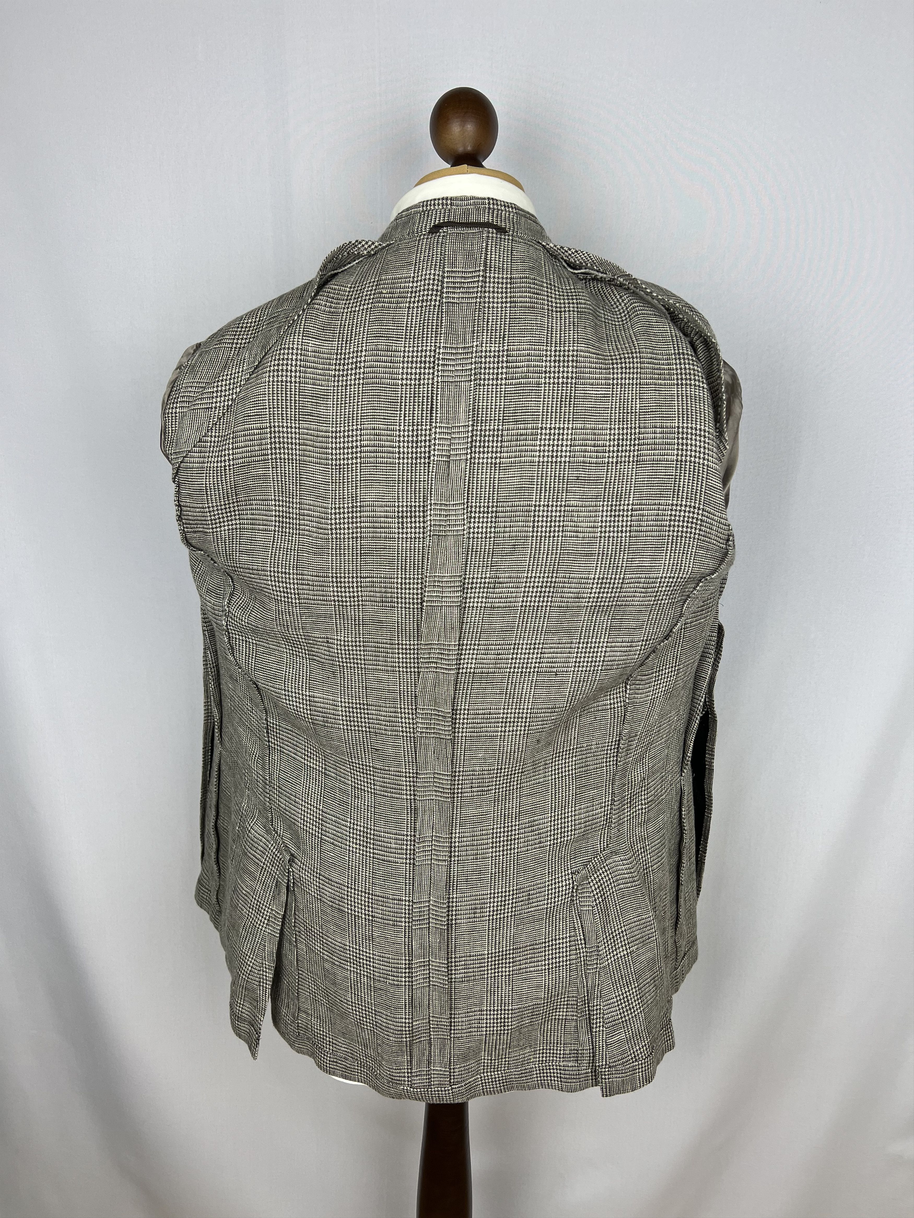 Italic PELIKAMO Zurich Beige-Gray Plaid Linen Unlined Sport Coat Size 38R - 4 Thumbnail