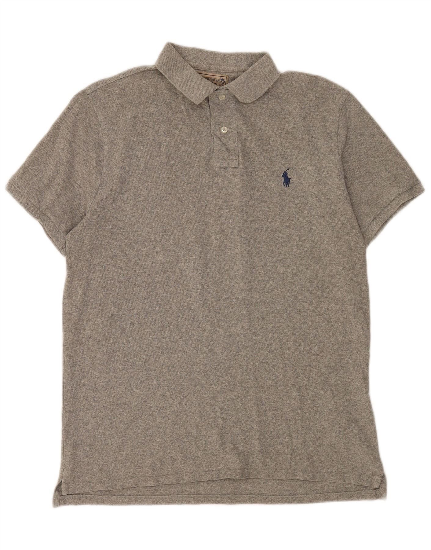 Polo Ralph Lauren Mens Custom Slim Fit Polo Shirt Large Grey Flecked Cotton Size US L / EU 52-54 / 3 - 1 Thumbnail