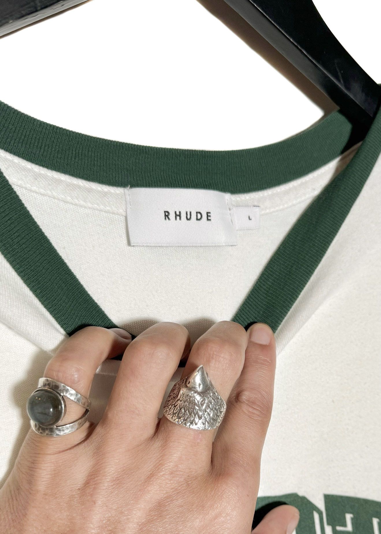 Rhude Rhude Ivory Green 69 Logo Ringer T-shirt Size US L / EU 52-54 / 3 - 5 Thumbnail