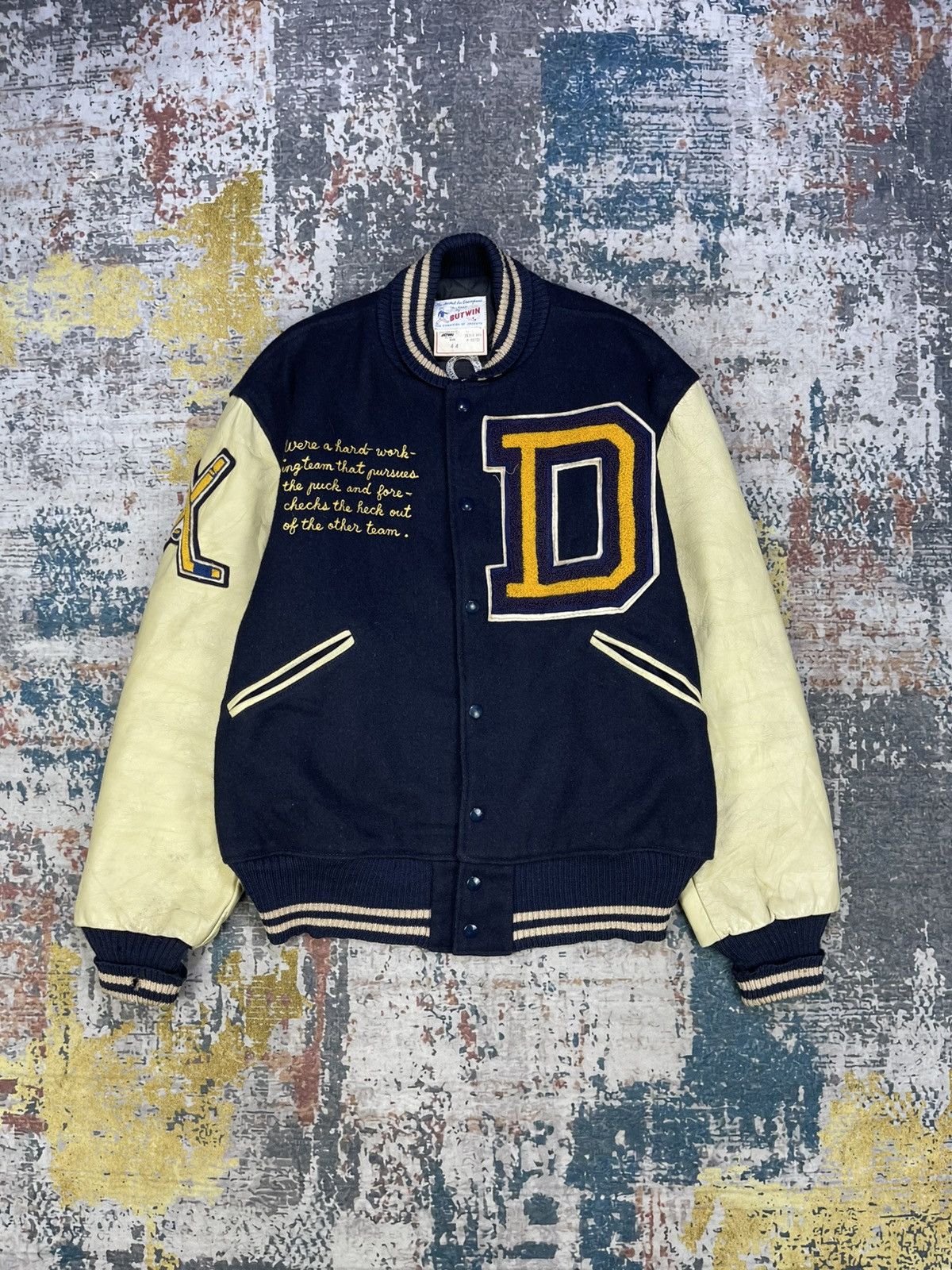 Vintage Vtg 70s Butwin “Droppers Hockey” Varsity Jacket Size US L / EU 52-54 / 3 - 9 Thumbnail