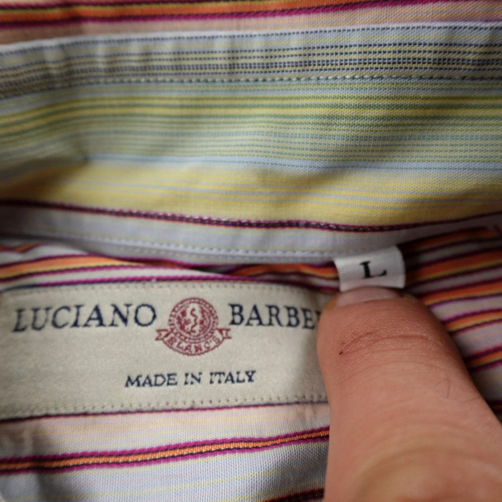 Luciano Barbera Luciano Barbera Shirt Mens Large Striped Button Up Long Sleeve Italy Dress Classic Colorful Fun Size 42R - 5 Thumbnail