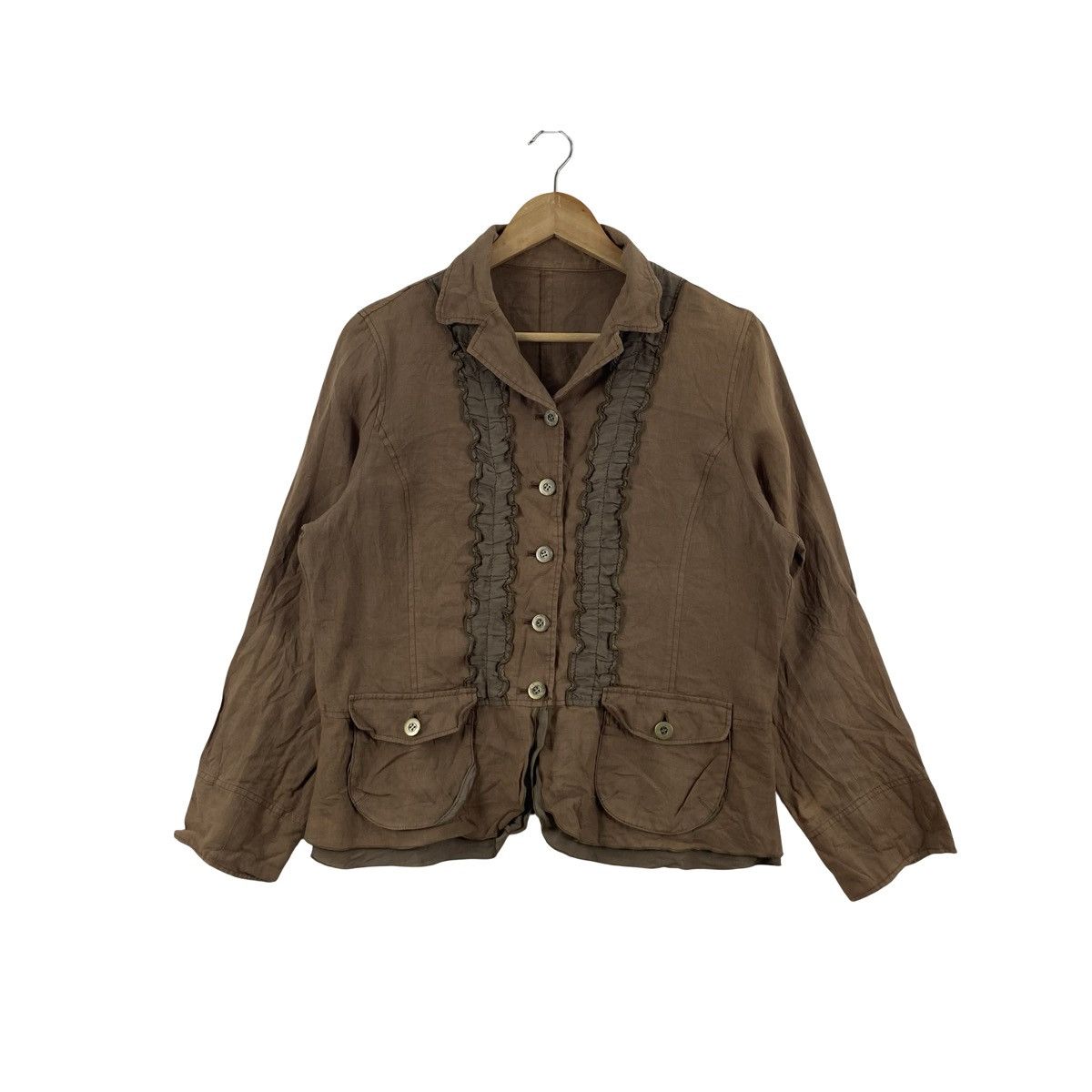 Vintage Vintage EARTH TONE RUFFLE Trim Jacket Button Front Casual Size S / US 4 / IT 40 - 1 Thumbnail