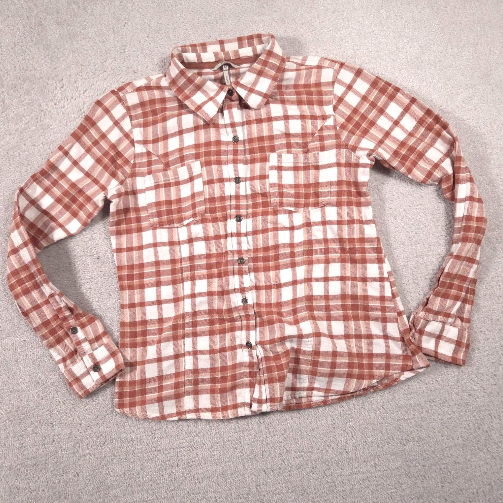 BKE BKE Indio Shirt Womens M Brown Plaid Flannel Button Front Long Sleeve Size M / US 6-8 / IT 42-44 - 3 Thumbnail